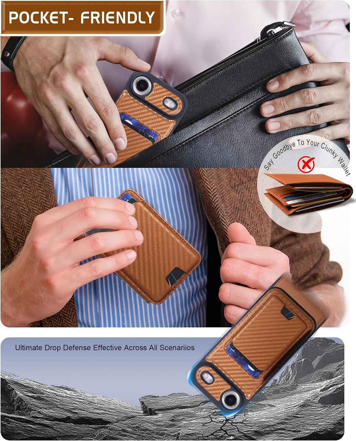 Magnetic Detachable Wallet Case for iPhone 17 Air with Kickstand,2-in-1 MagSafe Compatible RFID Blocking Card Holder,Slim PU Leather Cover Carbon Coffee