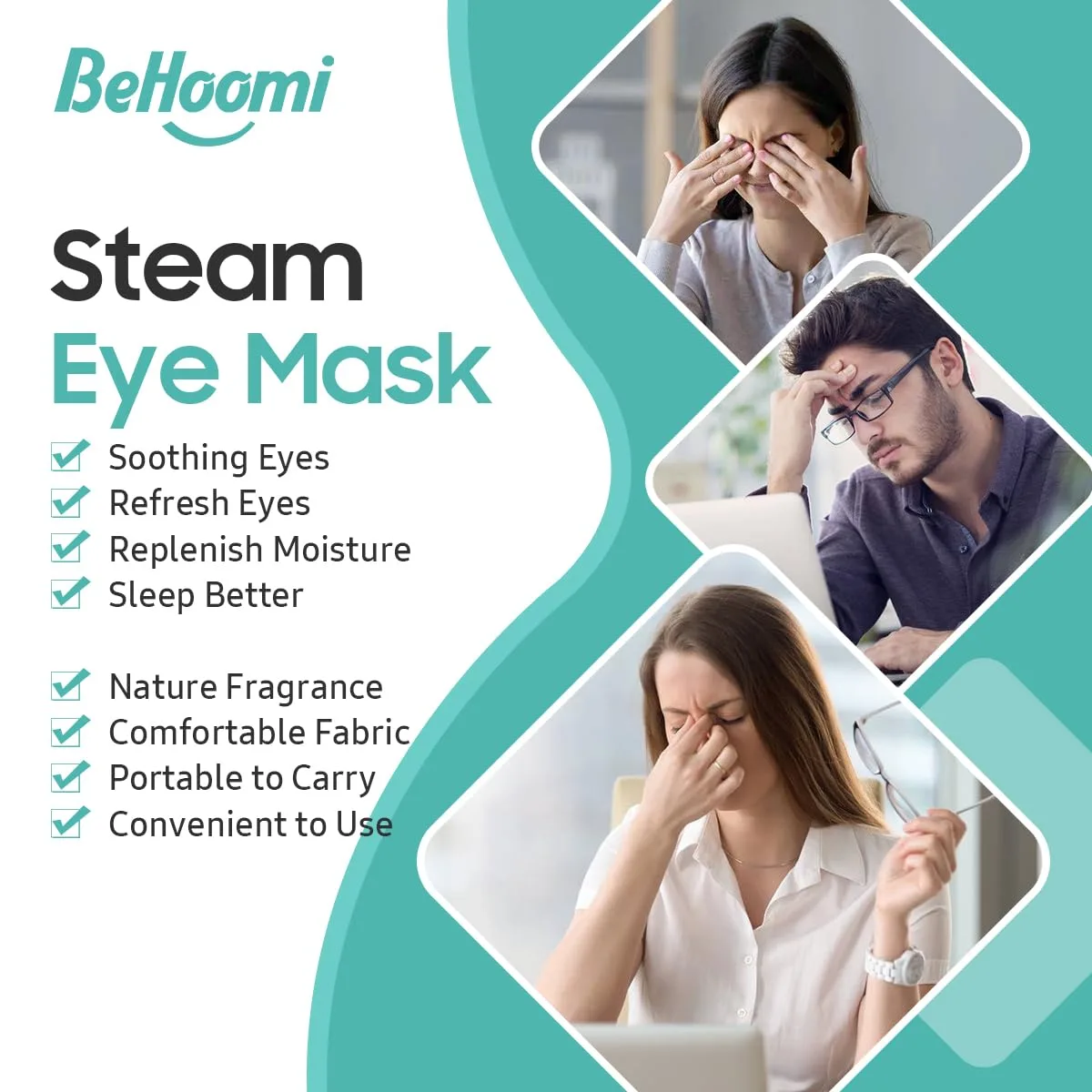 BeHoomi 30Packs Steam Eye Mask, Heated Eye Mask for Dry Eyes, Unscented