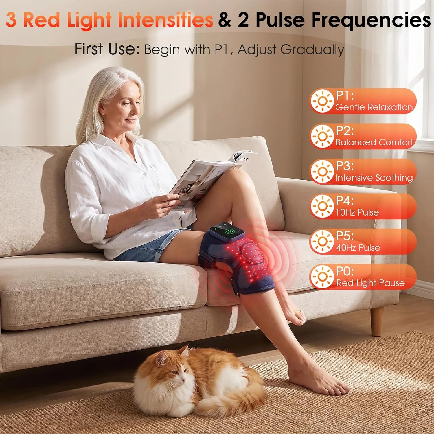 Red Light Therapy Knee Massager Device, 660nm & 850nm Infrared Heat & Vibration Cordless Knee Massager with 72 LEDs, 5000mAh Rechargeable for Knee, Elbow, Shoulder Joint Massage Therapy