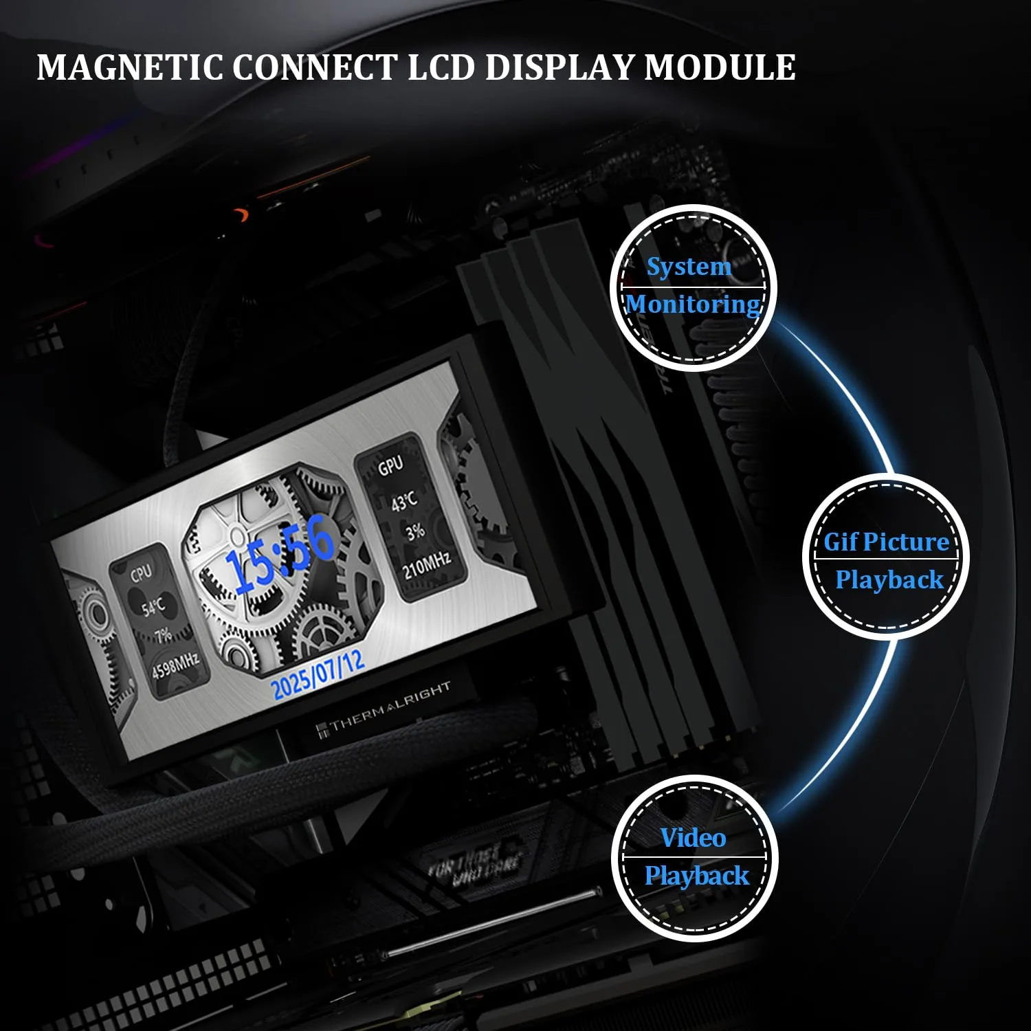 Thermalrlght Trofeo Vision 360 ARGB Black CPU Aio Cooler,CPU Water Cooling System,6.86inch IPS Long Screen with 1280x480 Resolution,for AM4/AM5,LGA1851/1700,Magnetic Screen is not Limited