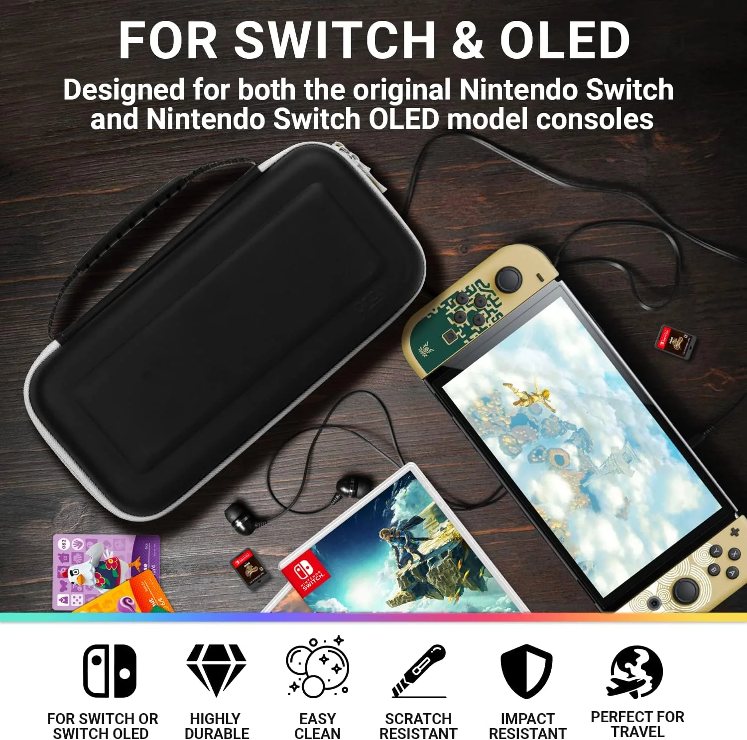 Orzly Carrying Case for Nintendo Switch OLED Console with Accessories and Game Storage Compartment - Easy Clean Case Gift Boxed