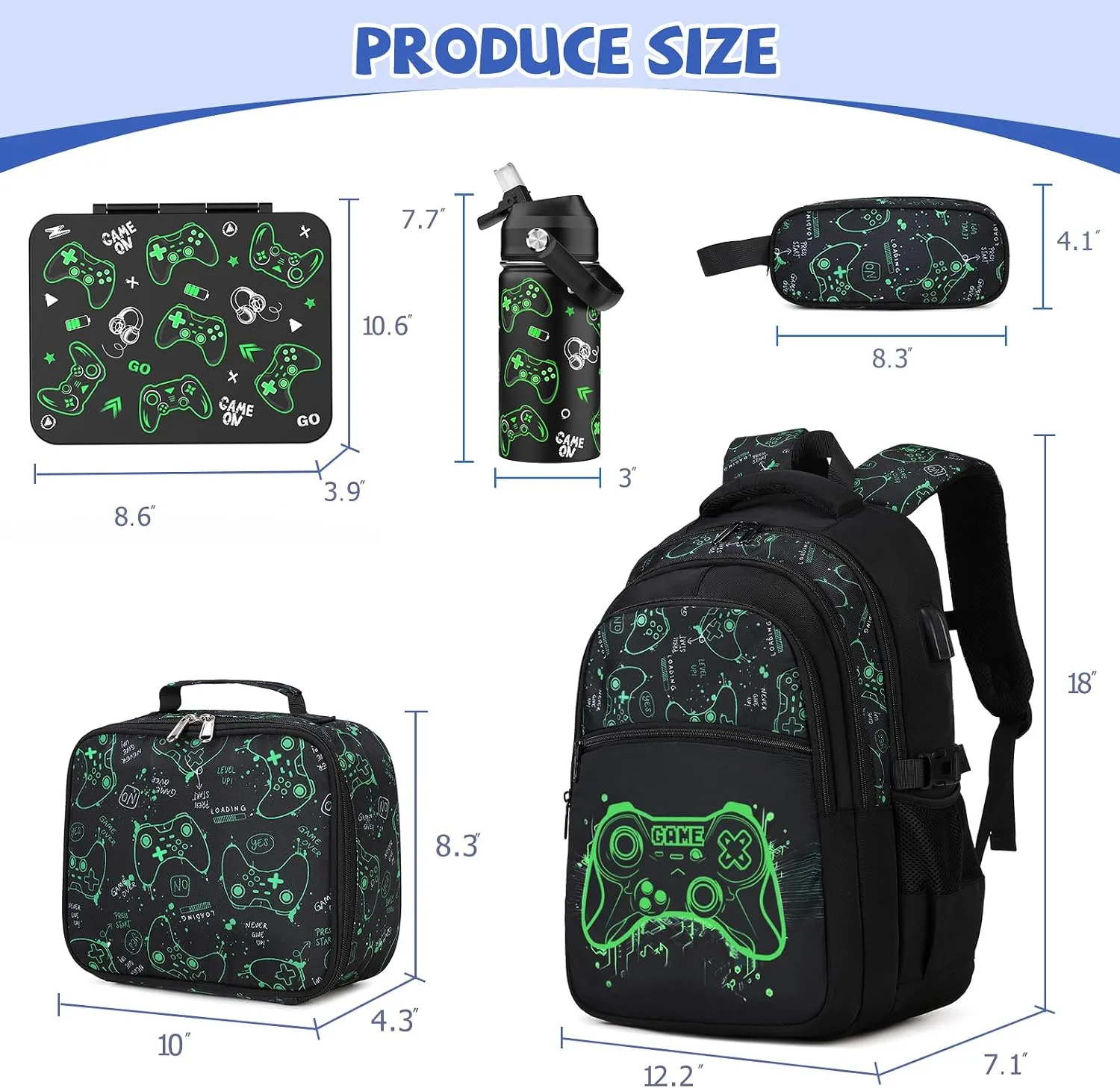 DIGOBAY Boys Backpack for School, Cool Luminous Gamer Backpack for Boys with Kids Bento Box Insulated Water Bottle Lunch Box Pencil Case, Kids Backpacks Bookbag for Teen Boys Elementary Middle School