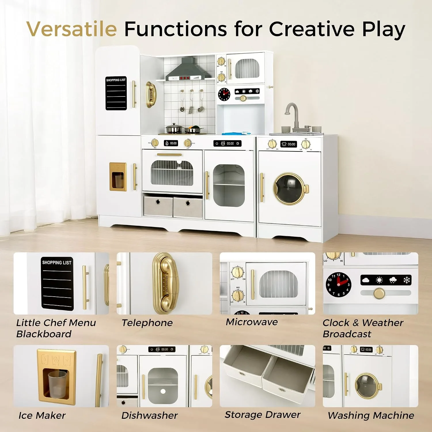 Interactive Wooden Play Kitchen for Kids