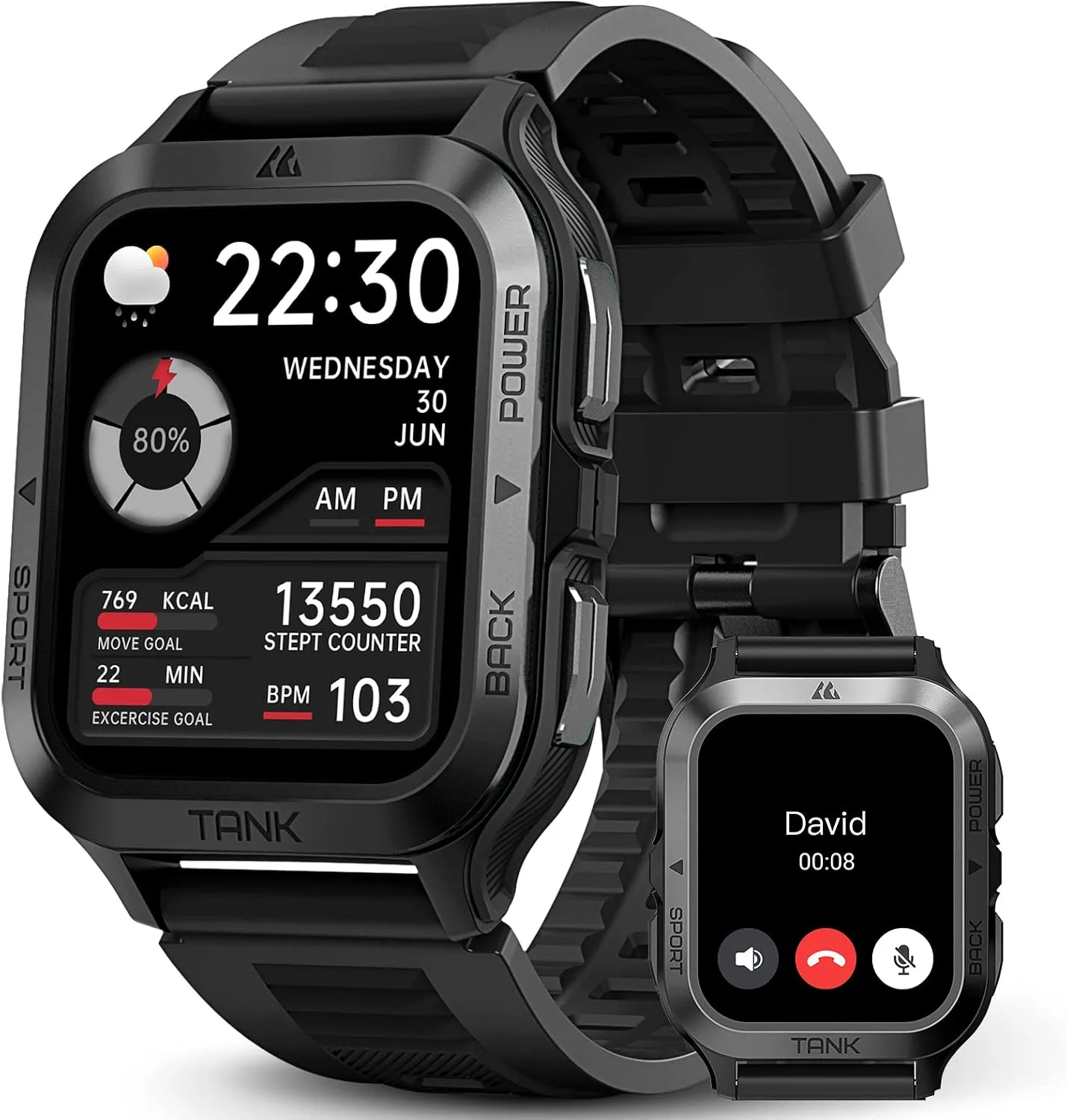 AMAZTIM M2 Smart Watch, 5 ATM & IP69K Waterproof, Extra-Long Battery Life