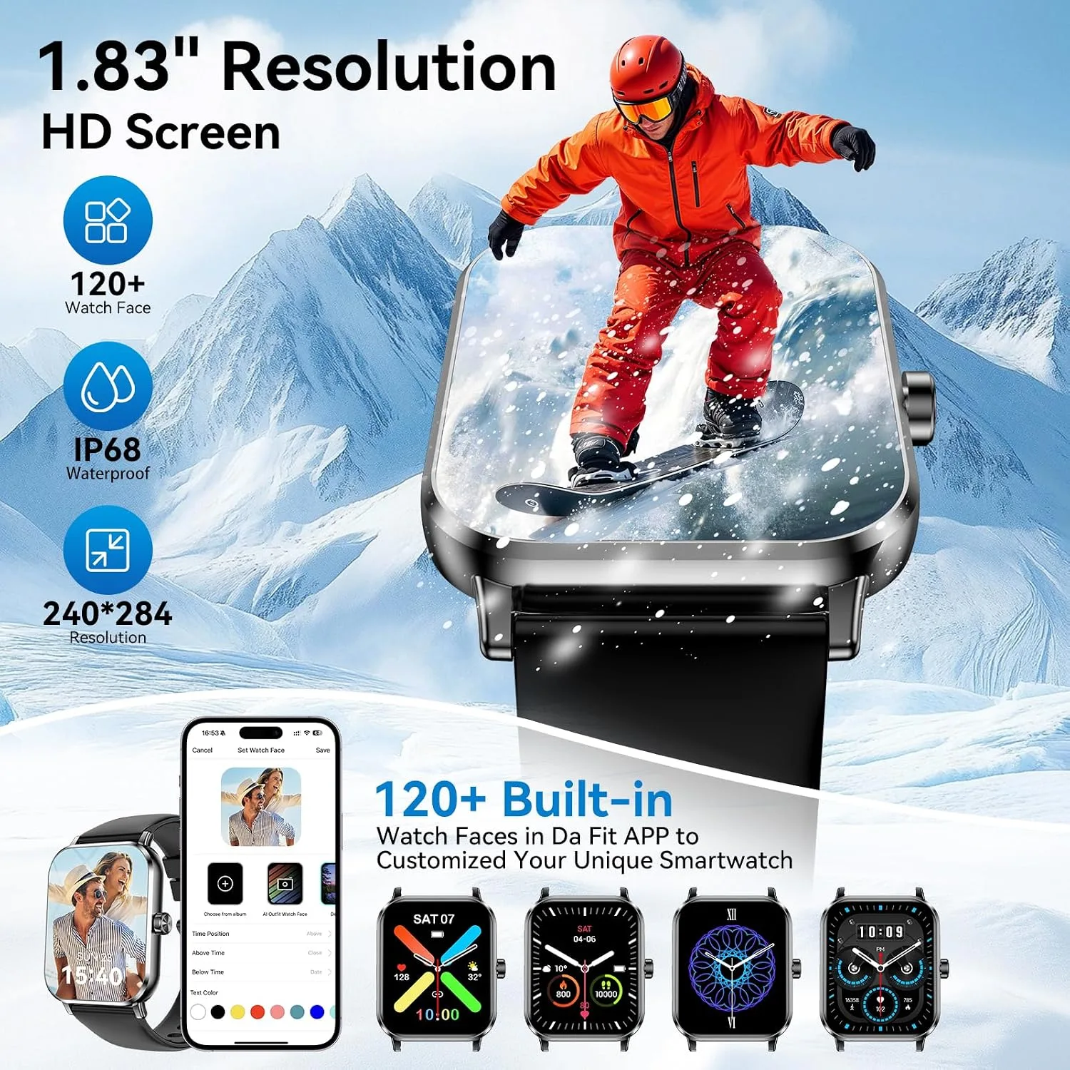 Smart Watch for Men Women, 1.83" HD Touch Screen with Bluetooth Call, IP68 Waterproof, 140+ Sport Modes, Fitness Tracker with Heart Rate & Sleep Monitor, Pedometer, Compatible with Android iPhone