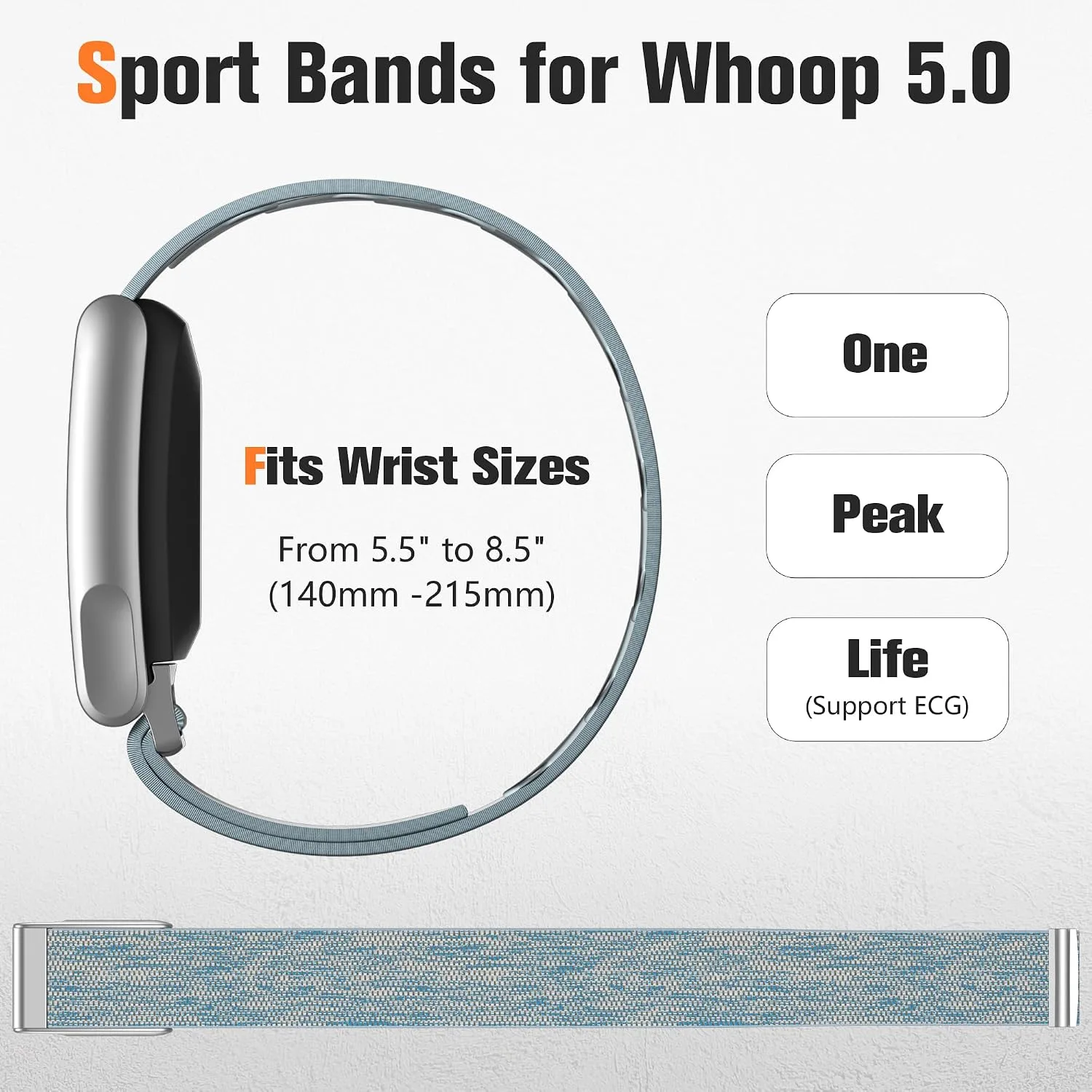 Getino Sport Band Compatible with Whoop 5.0 Bands One, Peak and Life/MG, Breathable Adjustable Elastic Replacement Soft Nylon Strap Accessories for Whoop Band 5.0 Fitness Tracker, Blue