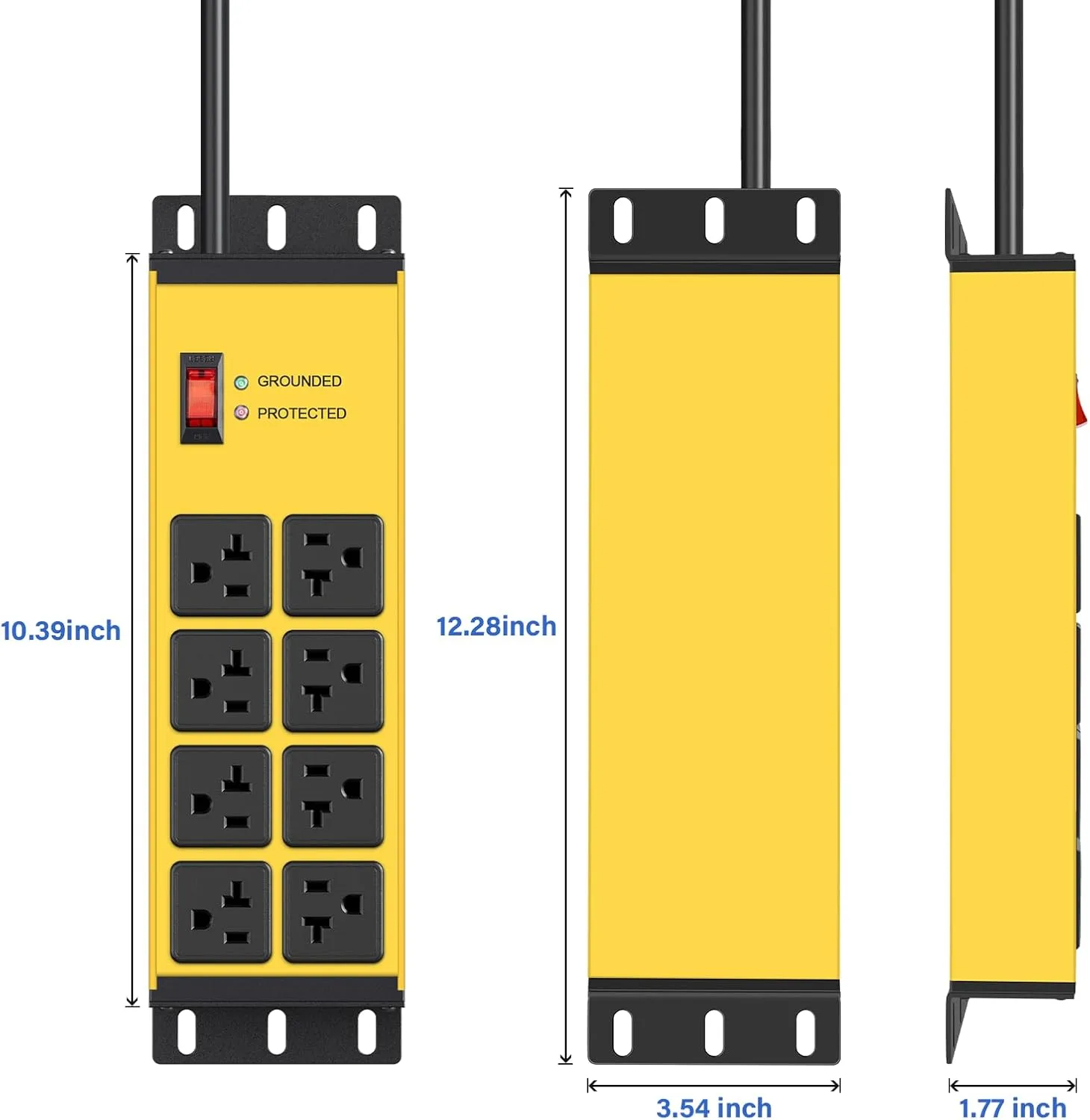 CCCEI 12 Gauge Heavy Duty Power Strip, 8 Ports, Yellow, 6FT.