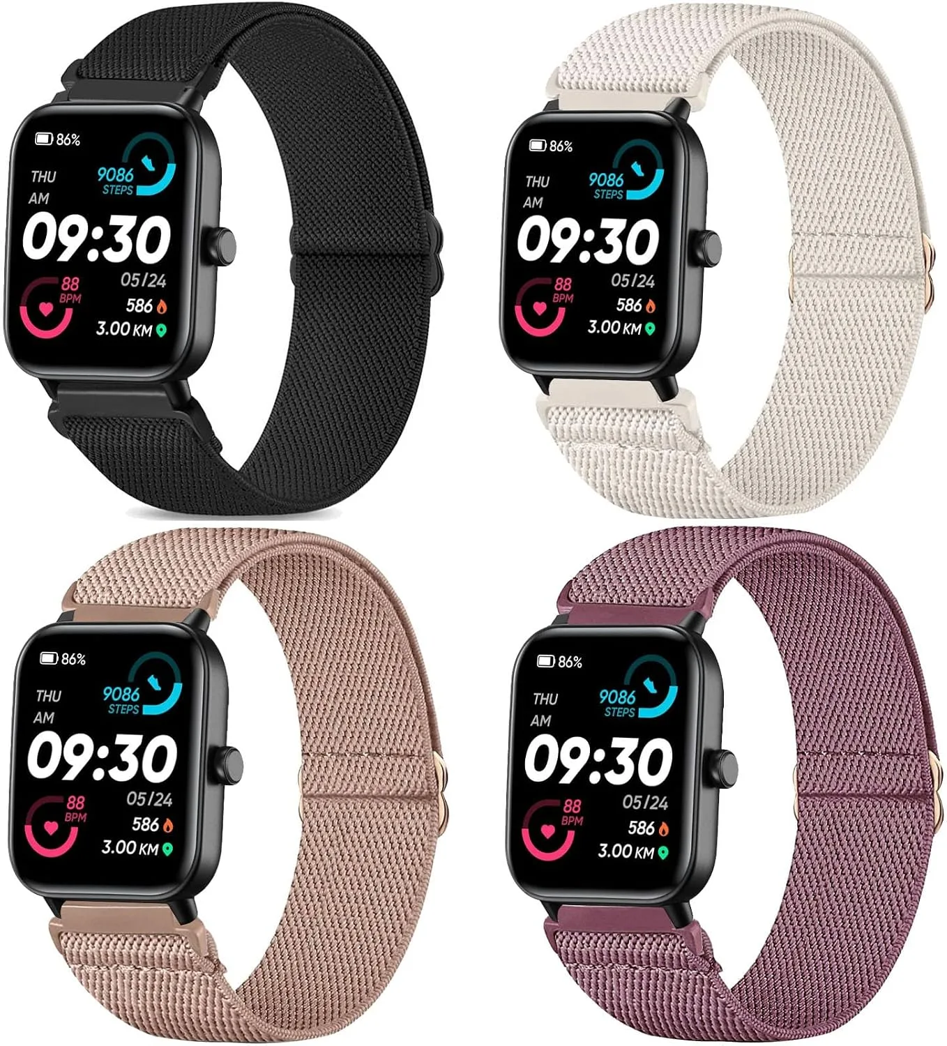 Correas para reloj Cunujix 4 unidades nylon elástico 22mm compatibles con varios modelos