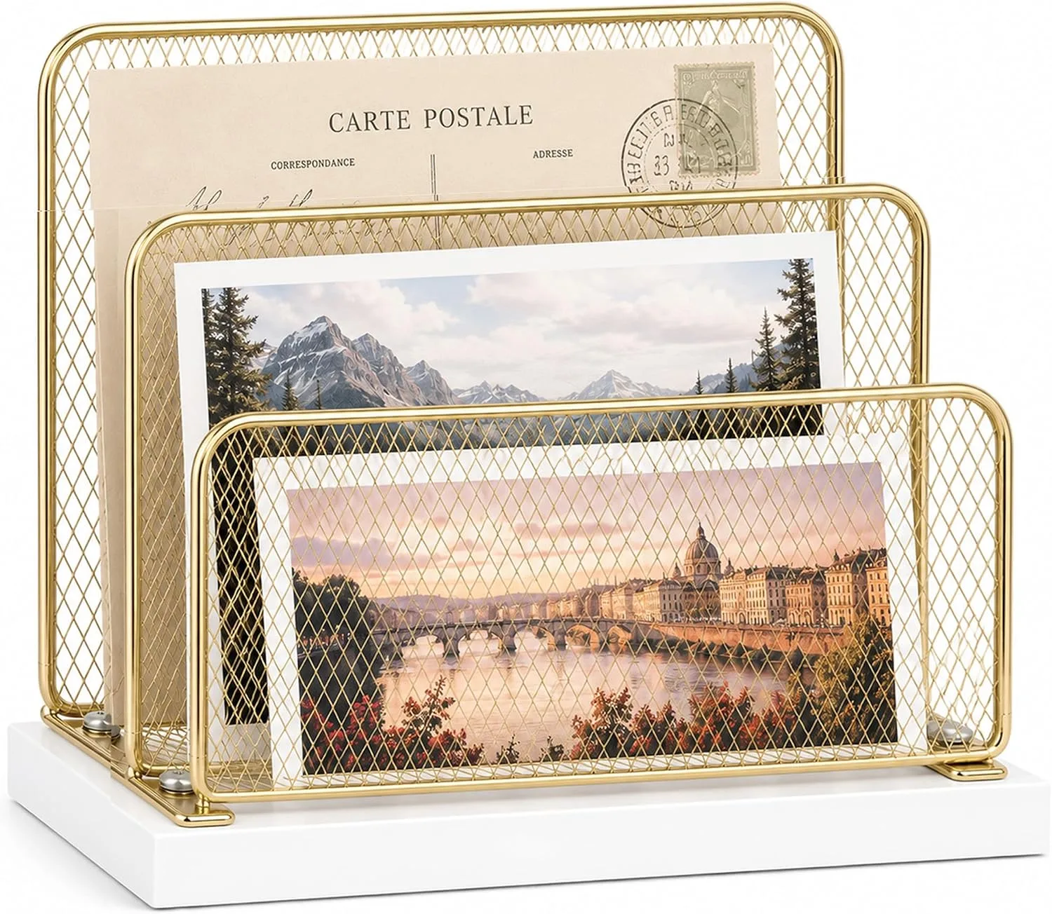 OPNICE Wooden Mail Organizer, File Organizer for Desk, Gold