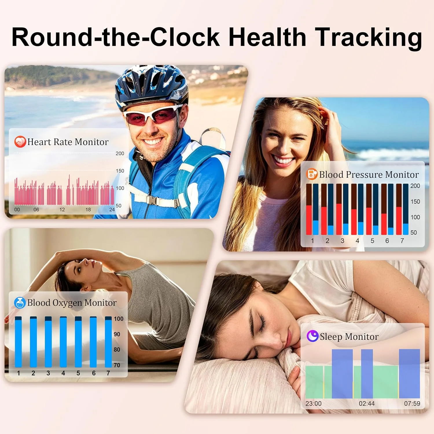 Smart Watch Women Men, 1.96" Reloj Inteligente para Mujer, Fitness Tracker, Blood Pressure/Heart Rate/SpO2 & Sleep Monitor, 110+ Sport Modes, Make/Answer Call, Voice Assistant for iOS Android