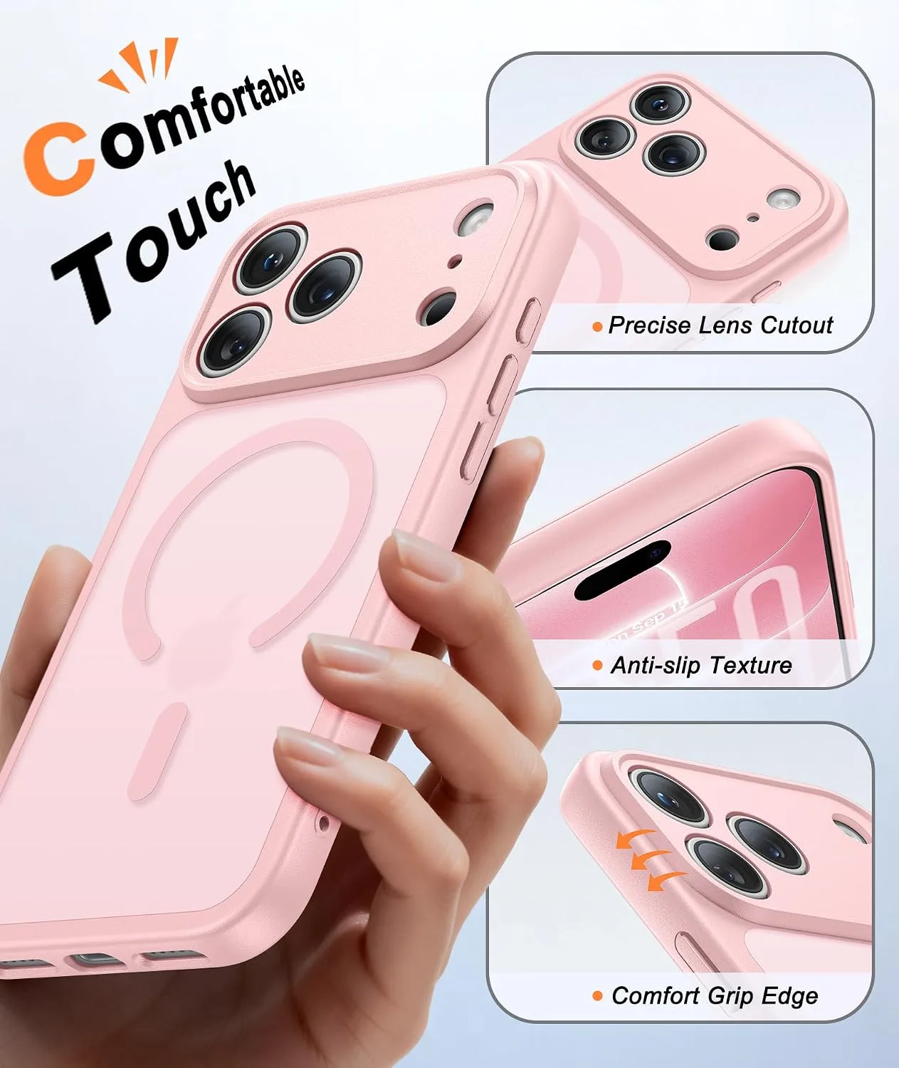 FNTCASE for iPhone 18 Pro Case / 17 Pro Case Fit for MagSafe Light Pink