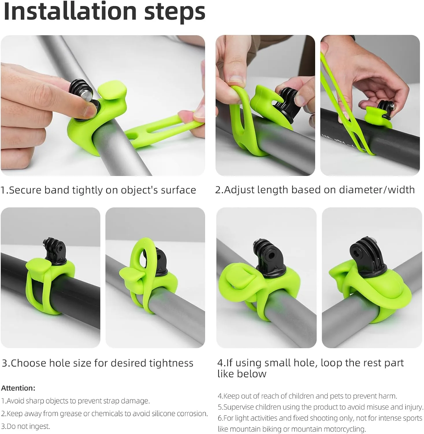 TELESIN Camera Flexible Mount 360 Strap Mount Wrap Band for DJI Action 6 5 Pro 4/3 Go Pro Mission 1 PRO Hero13/12 AKASO/Insta360 Bike Motorcycle Handlebar Roll Bar Tube Clip Holder Attach Accessories