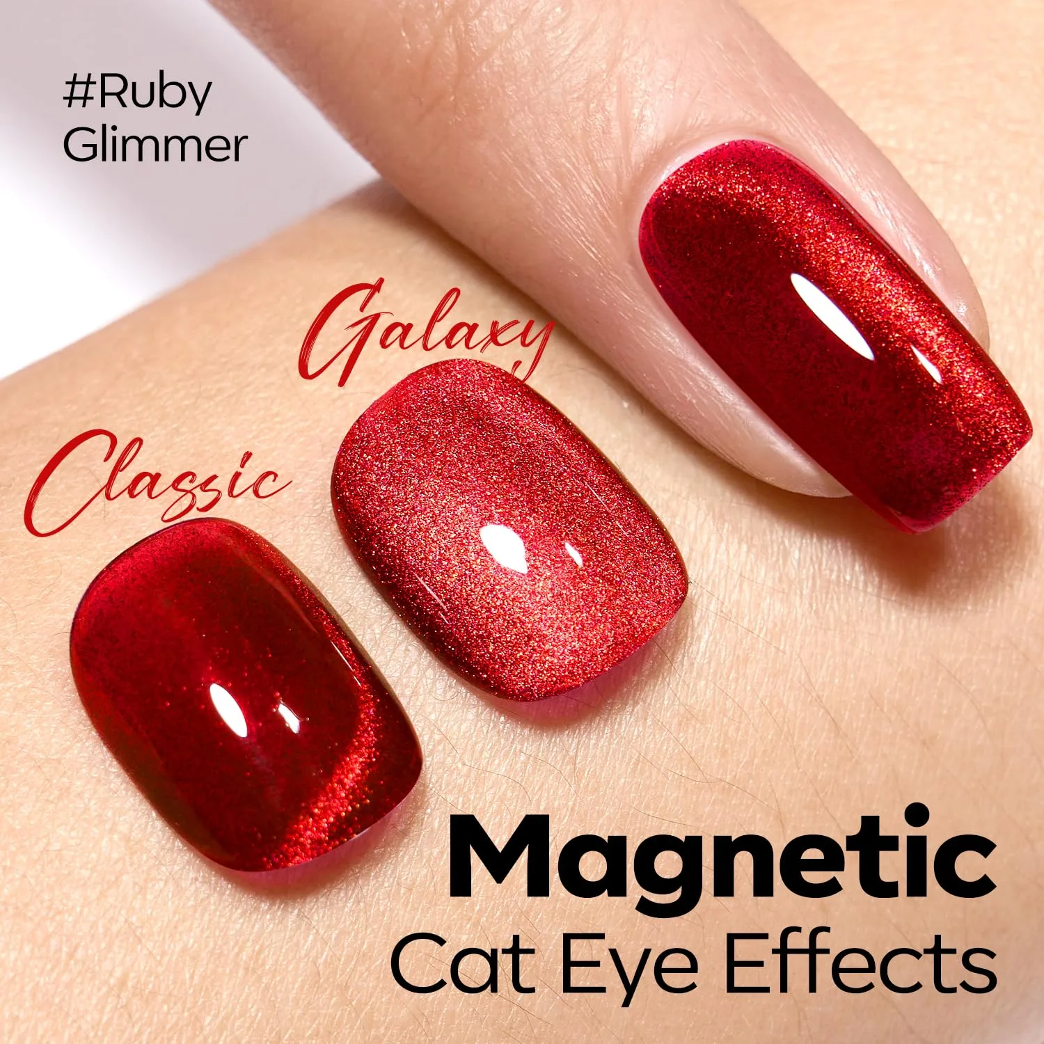 modelones Red Cat Eye Gel Nail Polish Magnetic Glitter Holographic