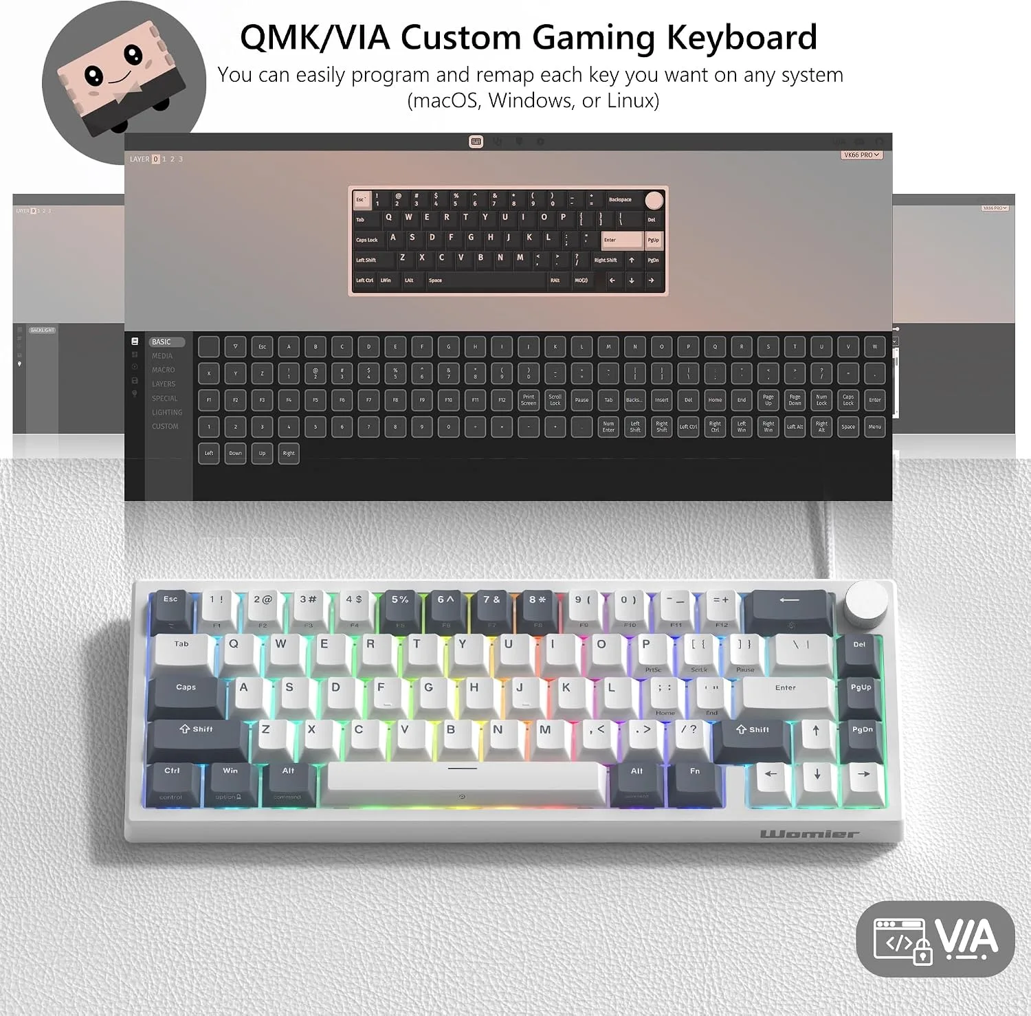 Womier 60% Gaming Keyboard Wired, Creamy Mechanical Keyboard QMK/VIA