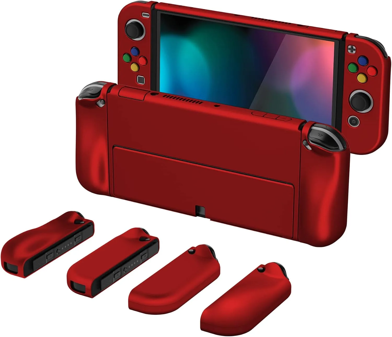 PlayVital AlterGrips Protective Slim Case for Nintendo Switch OLED, Ergonomic Grip Cover for Joycon, Dockable Hard Shell for Switch OLED w/Thumb Grip Caps & Button Caps