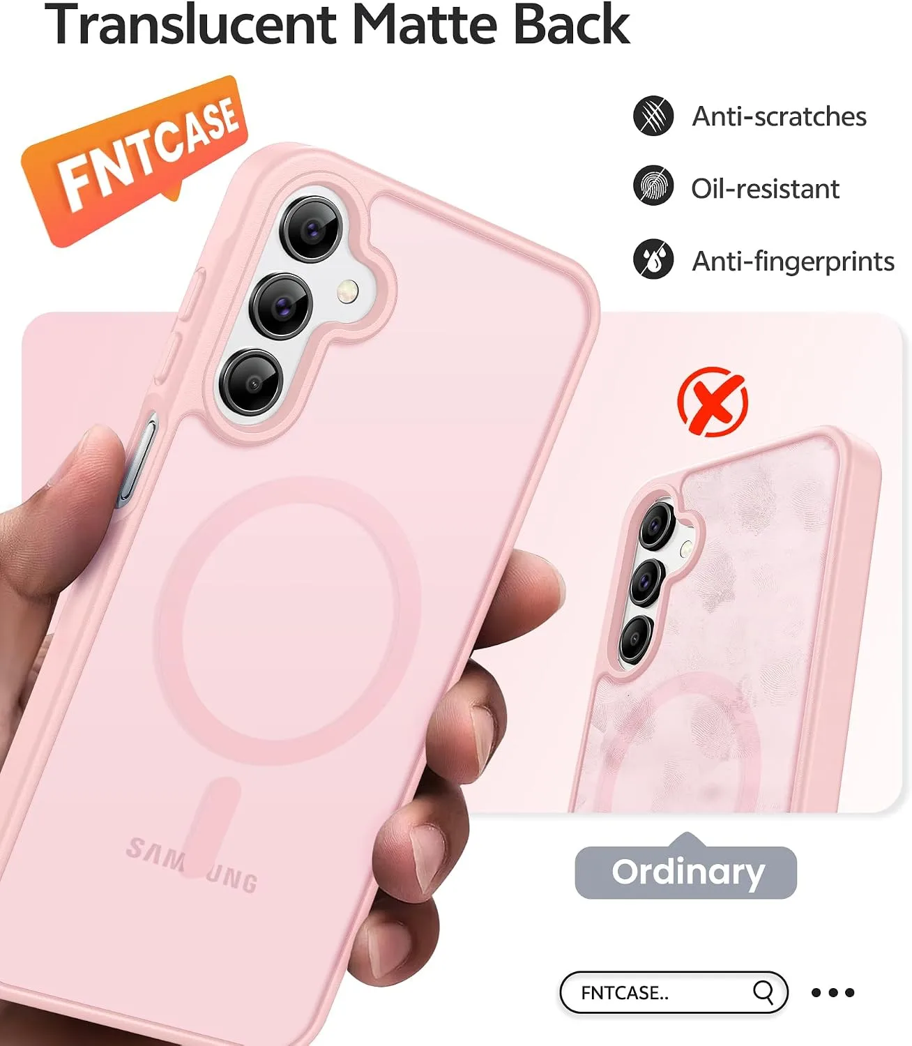 FNTCASE for Samsung Galaxy A15 5G Phone Case, Fit for Magsafe, Light Pink