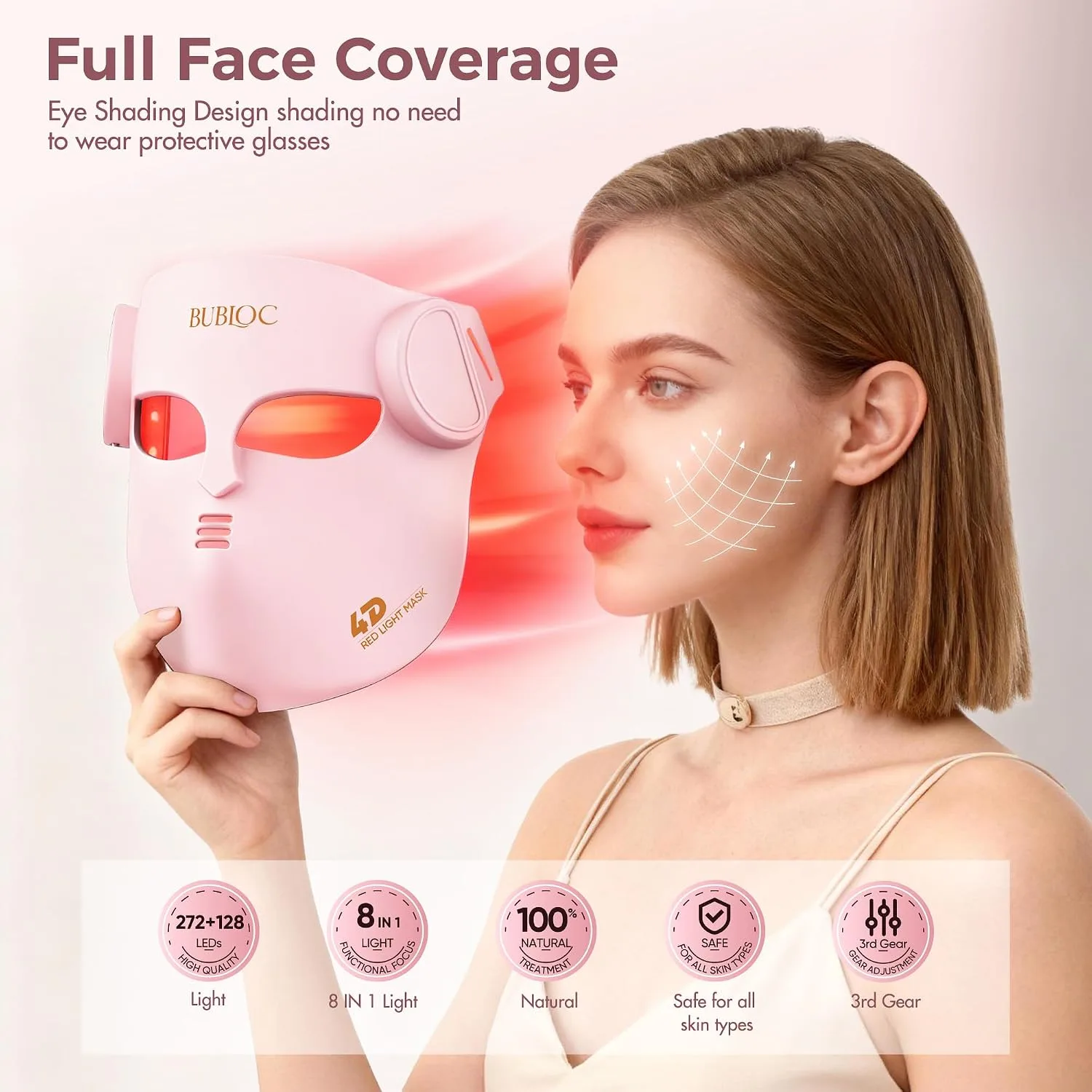 Red Light Therapy Mask for Face & Neck,Wireless Red Light Mask with NIR