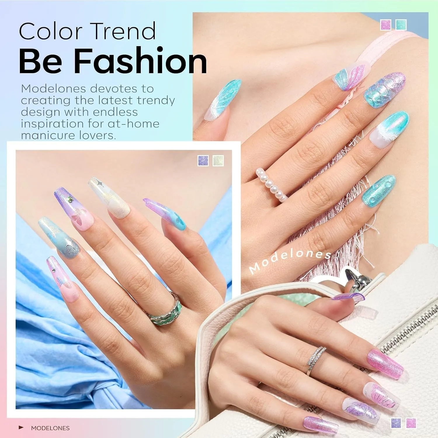 modelones Gel Nail Polish Set Glitter6Colors Pearl Pink Baby Blue Purple