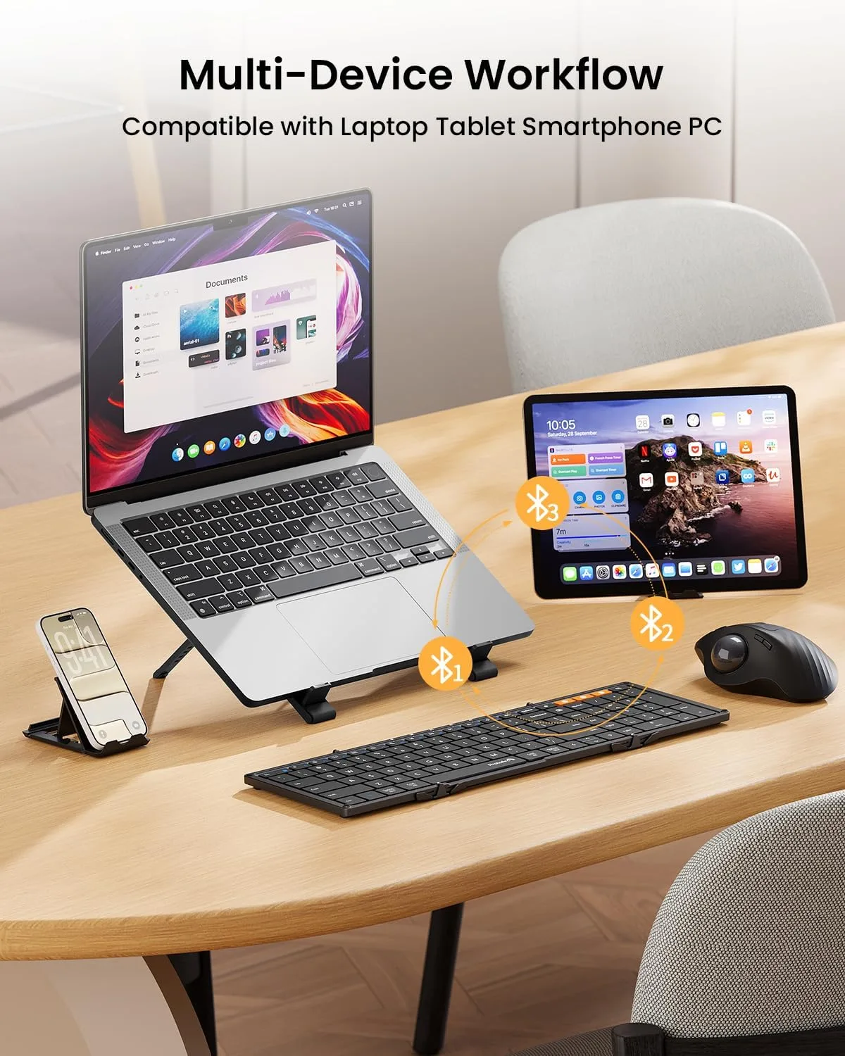 ProtoArc XK01 Full-Size Foldable Bluetooth Keyboard for Travel, Black
