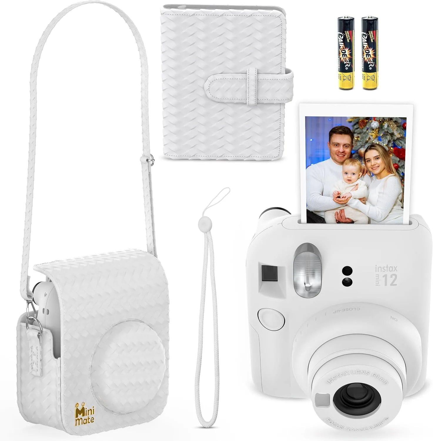 Fujifilm Instax Mini 12 Instant Camera Clay White + Minimate Custom Designed Case + Fuji Instax Film 10 Sheets & Photo Album