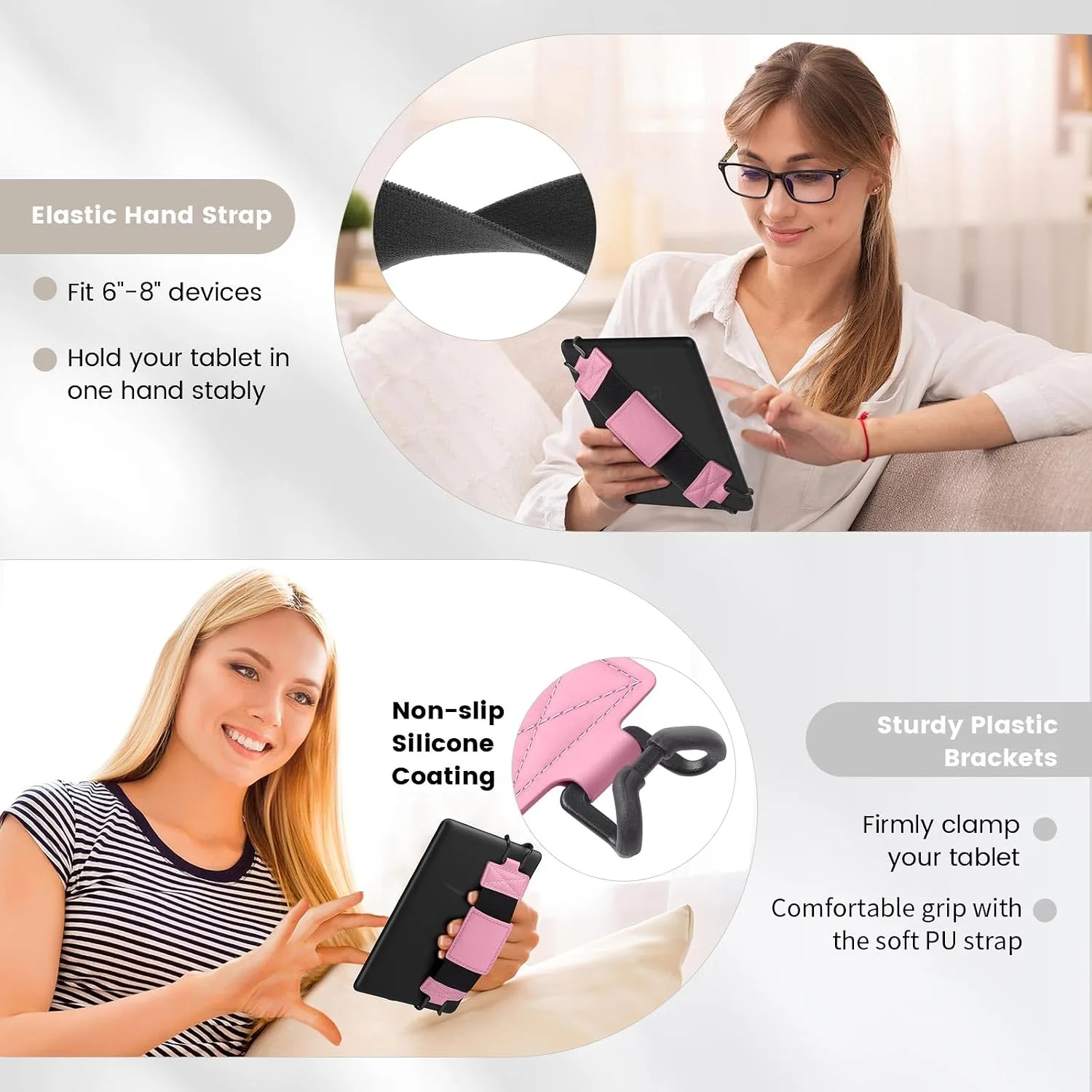 MoKo Soft Hand Strap for 6-8" Kindle eReaders Fire Tablet, Pink