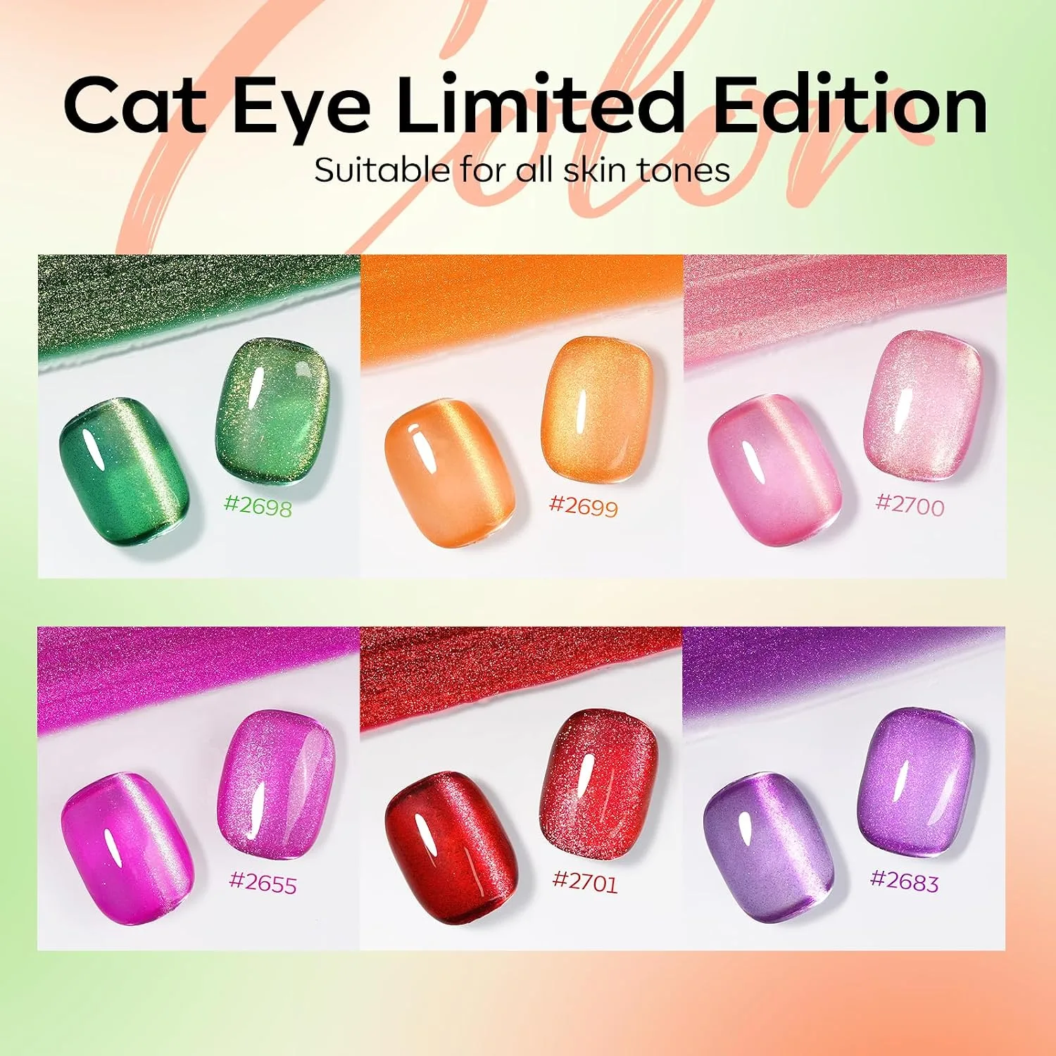 modelones Cat Eye Gel Nail Polish Set Neon 6Colors Red Hot Pink Green