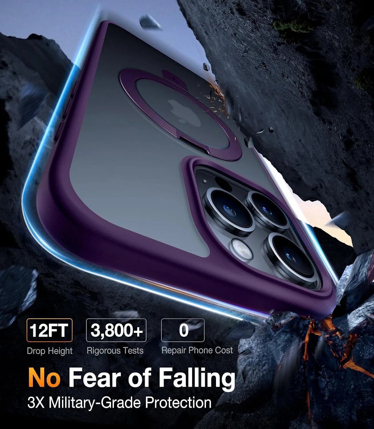 TORRAS Magnetic Ostand for iPhone 15 Pro Max Case, [Military Grade Drop Tested][Compatible with MagSafe][Build in Kickstand] Translucent Hard Back Soft Edge Anti-Fingerprint 6.7" 2023, Purple