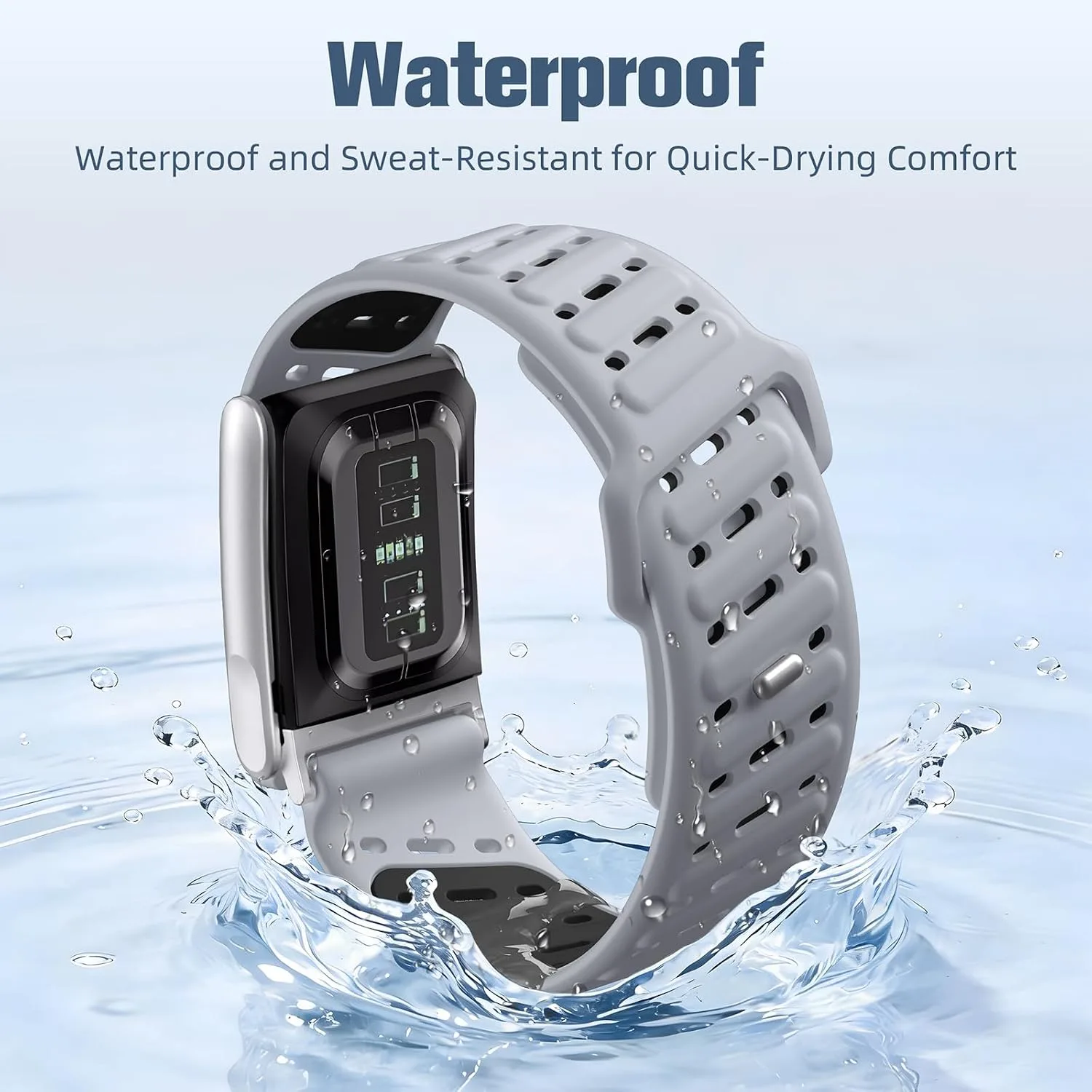 Getino Sport Bands Compatible with Whoop 5.0 Band One, Peak, MG Life, Waterproof Adjustable Soft Silicone Replacement Accessories Strap for Whoop Band 5.0 Women Men, Breathable Grayblack