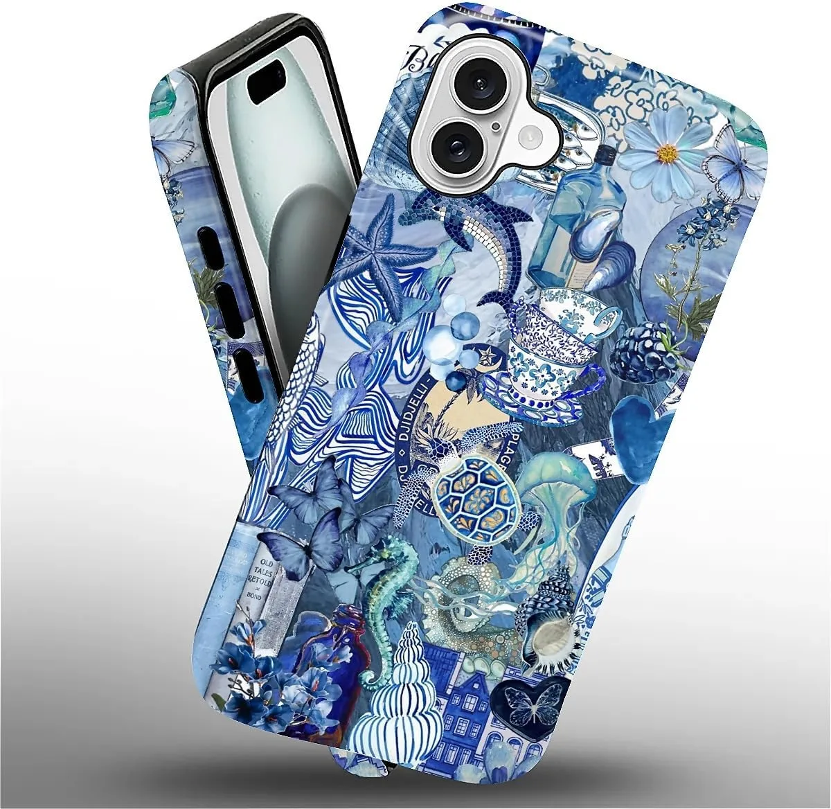DAIZAG Case for iPhone 16,Mixed 2 Layer Design Shockproof Soft TPU Ddouble Protection Phone Case for iPhone 16-Blue Book Sea Life World