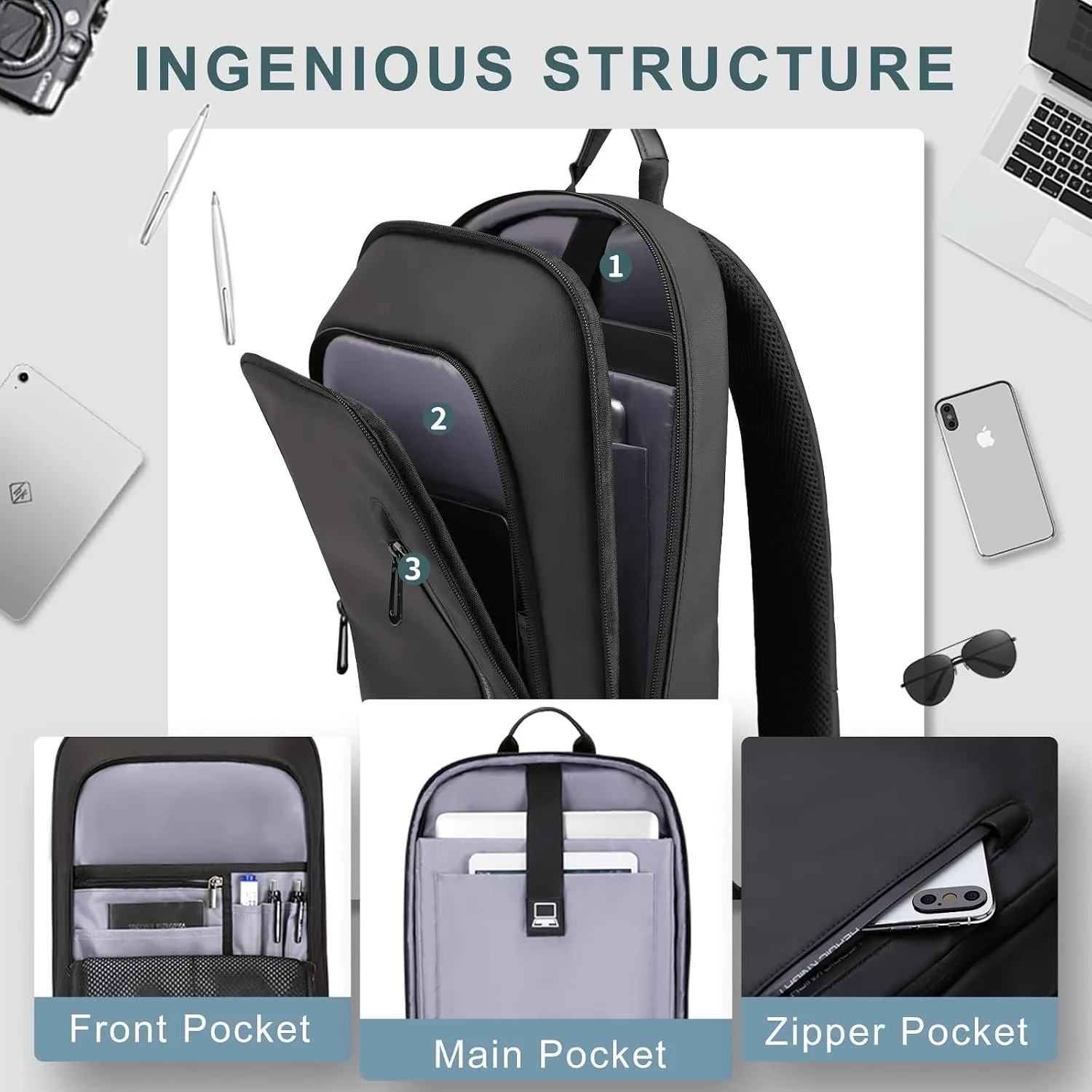 hk Backpack for Men, Business Slim Computer Bag for 17.3 Inch Laptop
