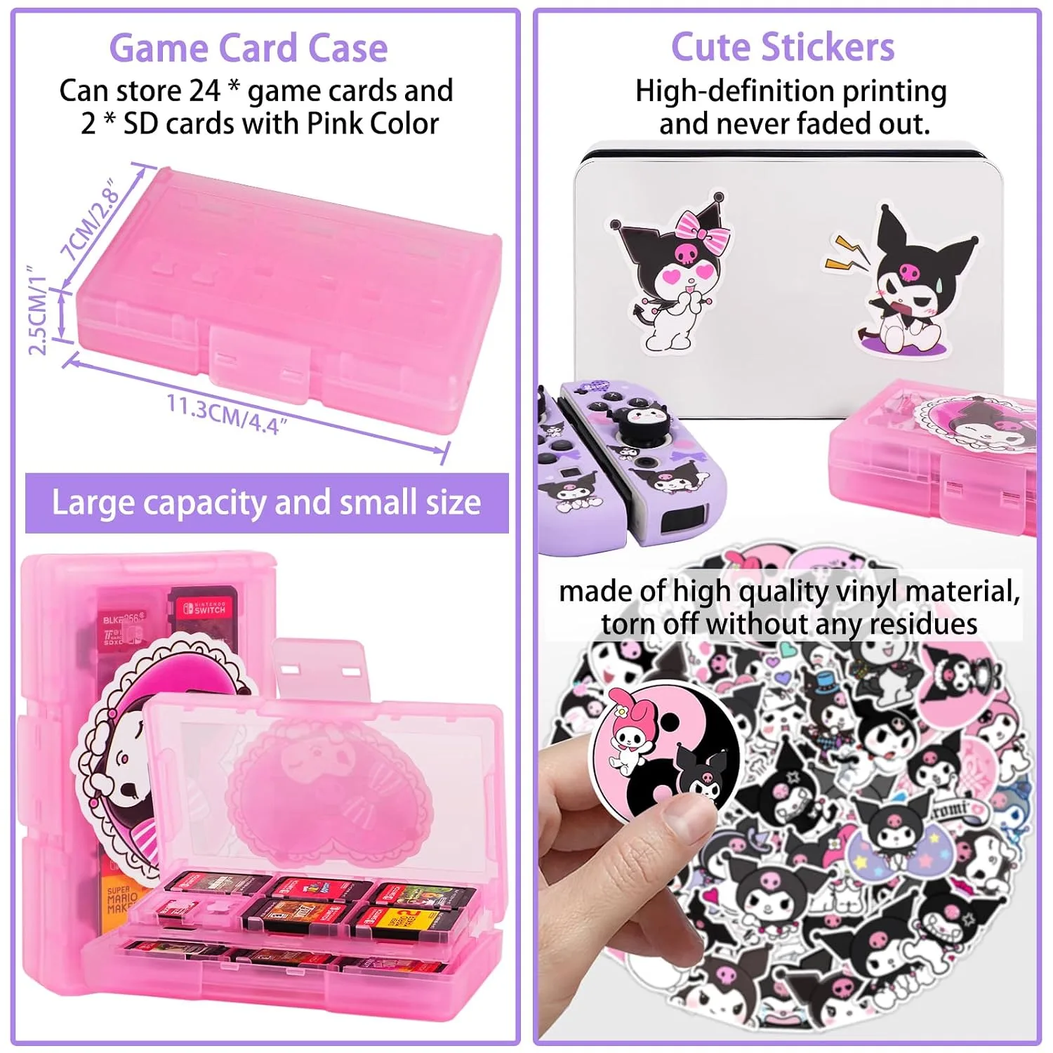 TIKOdirect Carrying Case for Switch Lite, Pretty Shockproof Portable Travel Bag with Soft Protective Case, Screen Protectors, Cute Thumb Grips Caps and Game Card Shell, Purple
