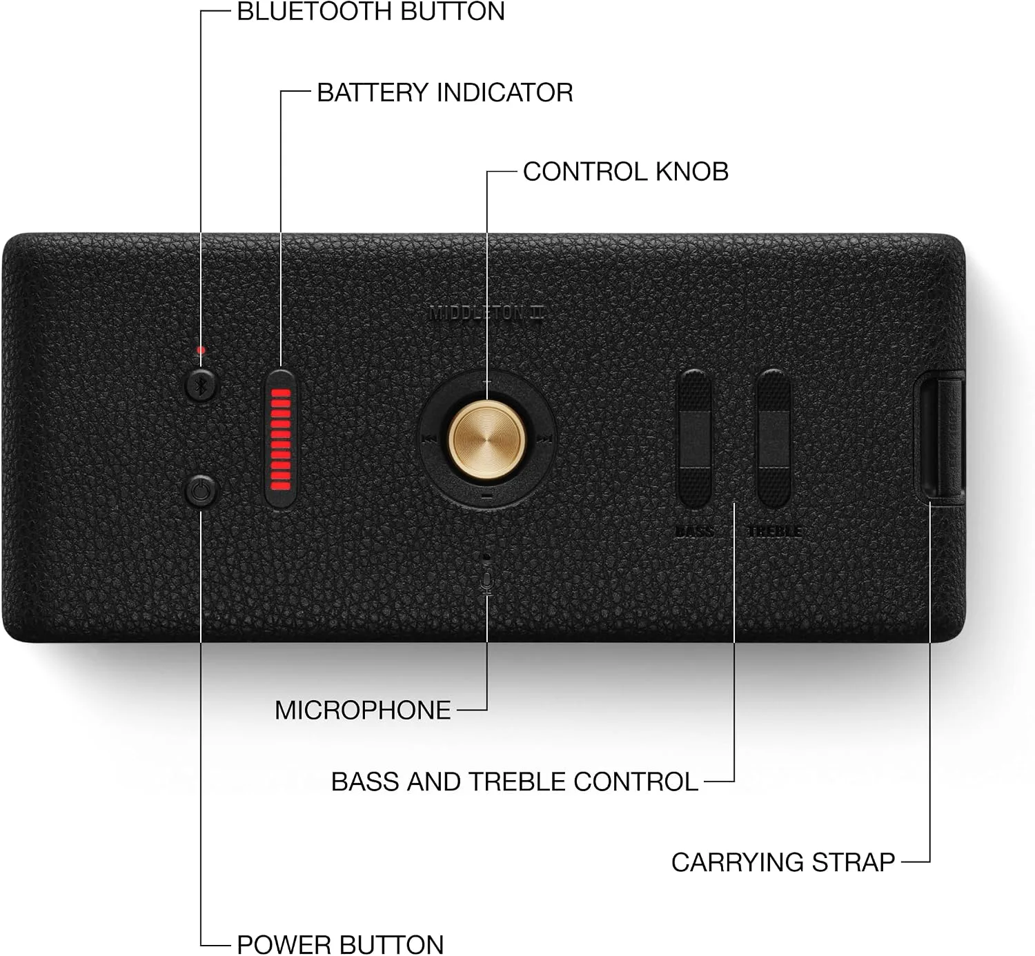 Marshall Middleton II Portable Bluetooth Waterproof Speaker - Black & Brass