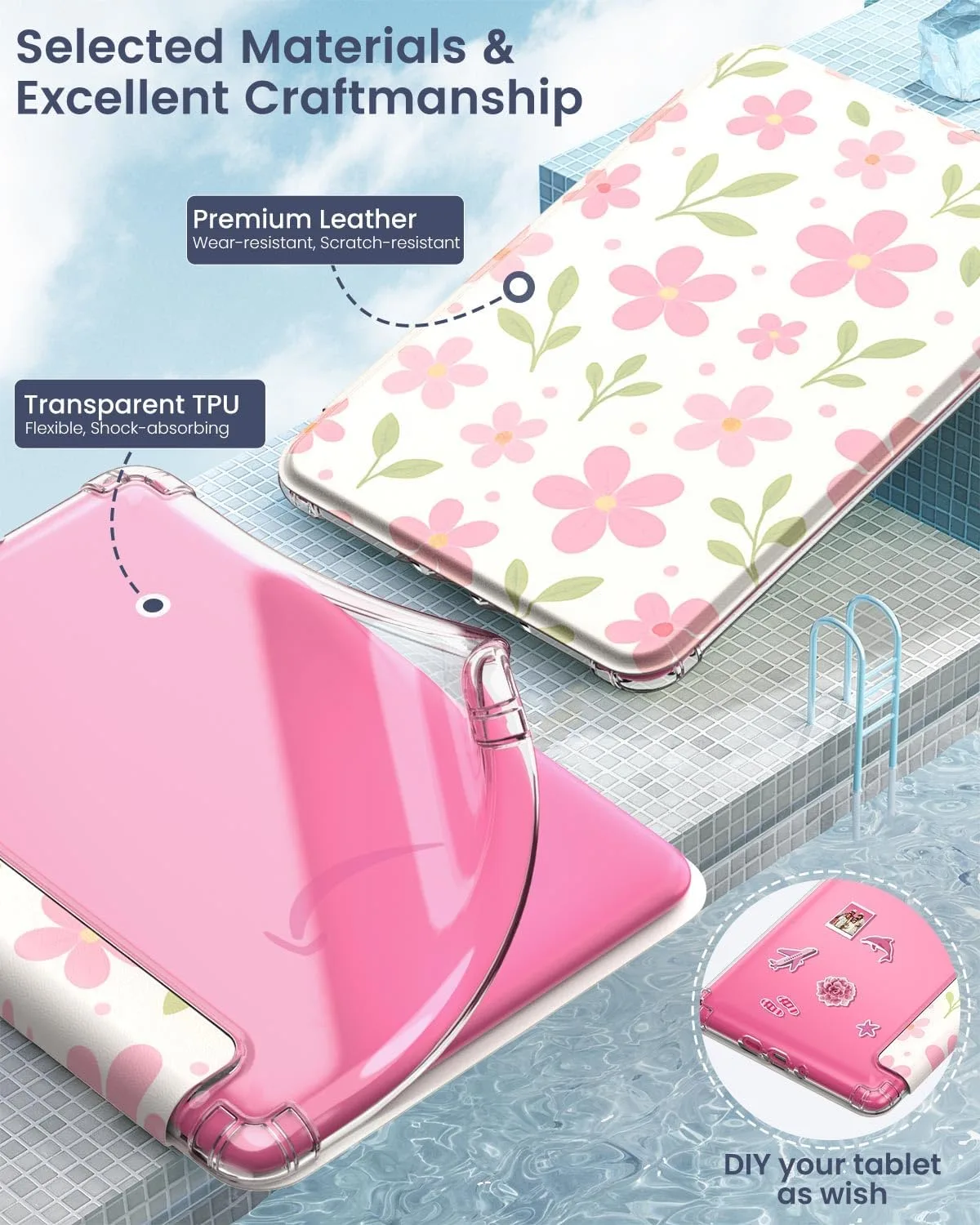 MoKo Case for Kindle Paperwhite 12th Gen & Colorsoft 2024, Flower & Leaves