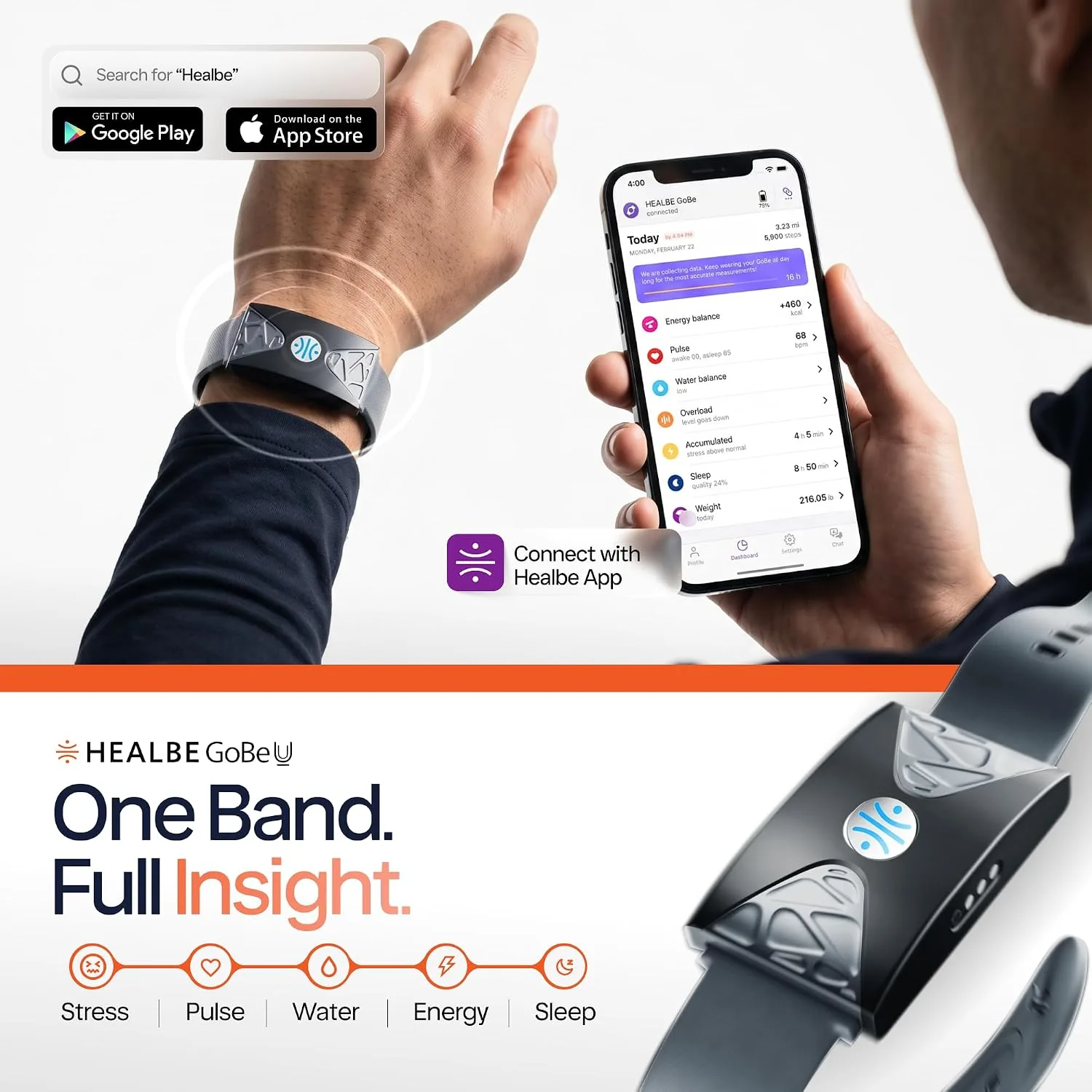 HEALBE Calorie Tracker, Automatic Calorie Intake Smart Band with App, Screen-Free Activity Tracker, Health Tracker, Sleep, Hydration, Stress, 24/7 Heart Rate, 5 ATM Waterproof