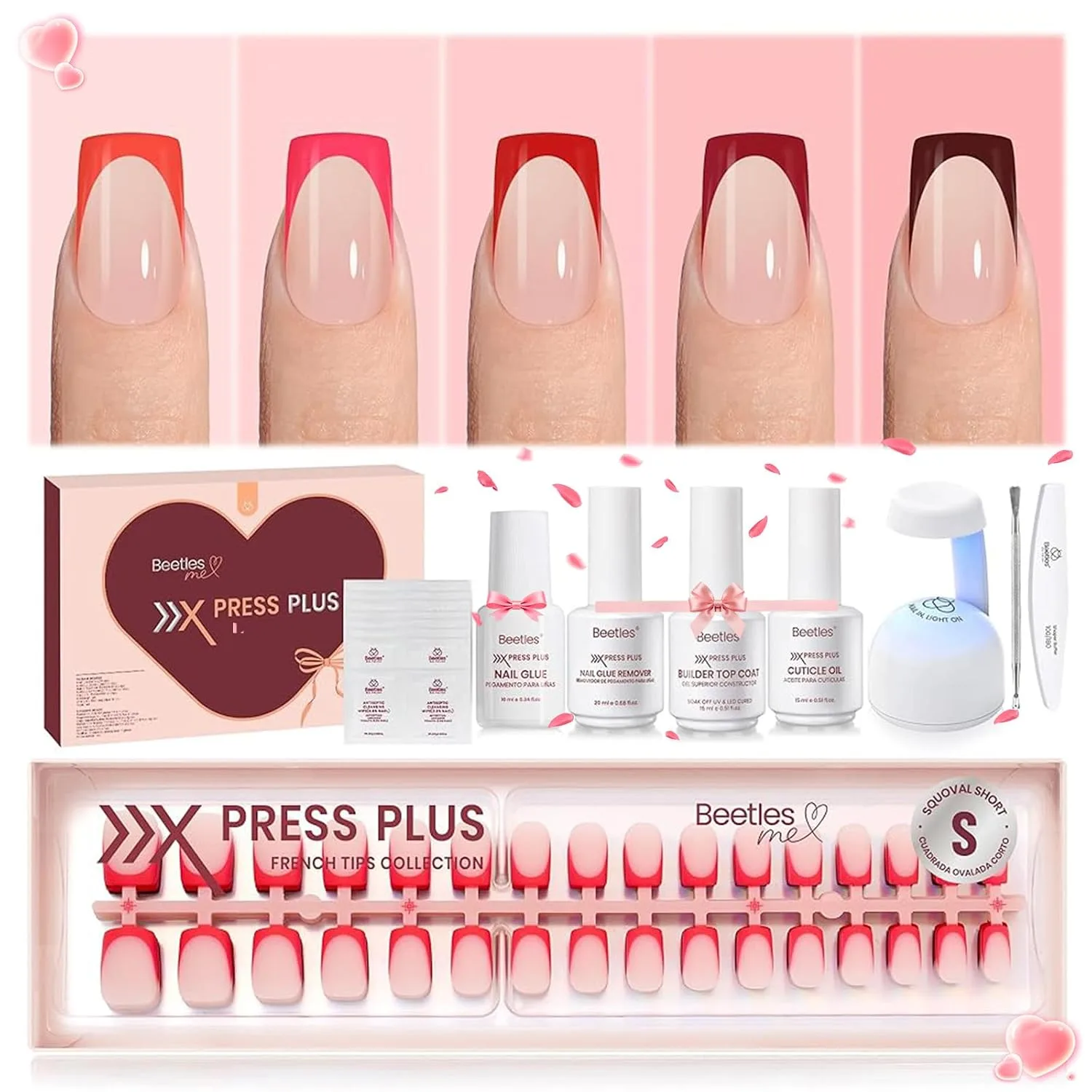 Beetles Red French Tip Nails - 5 Colors Press On Nails Short Square