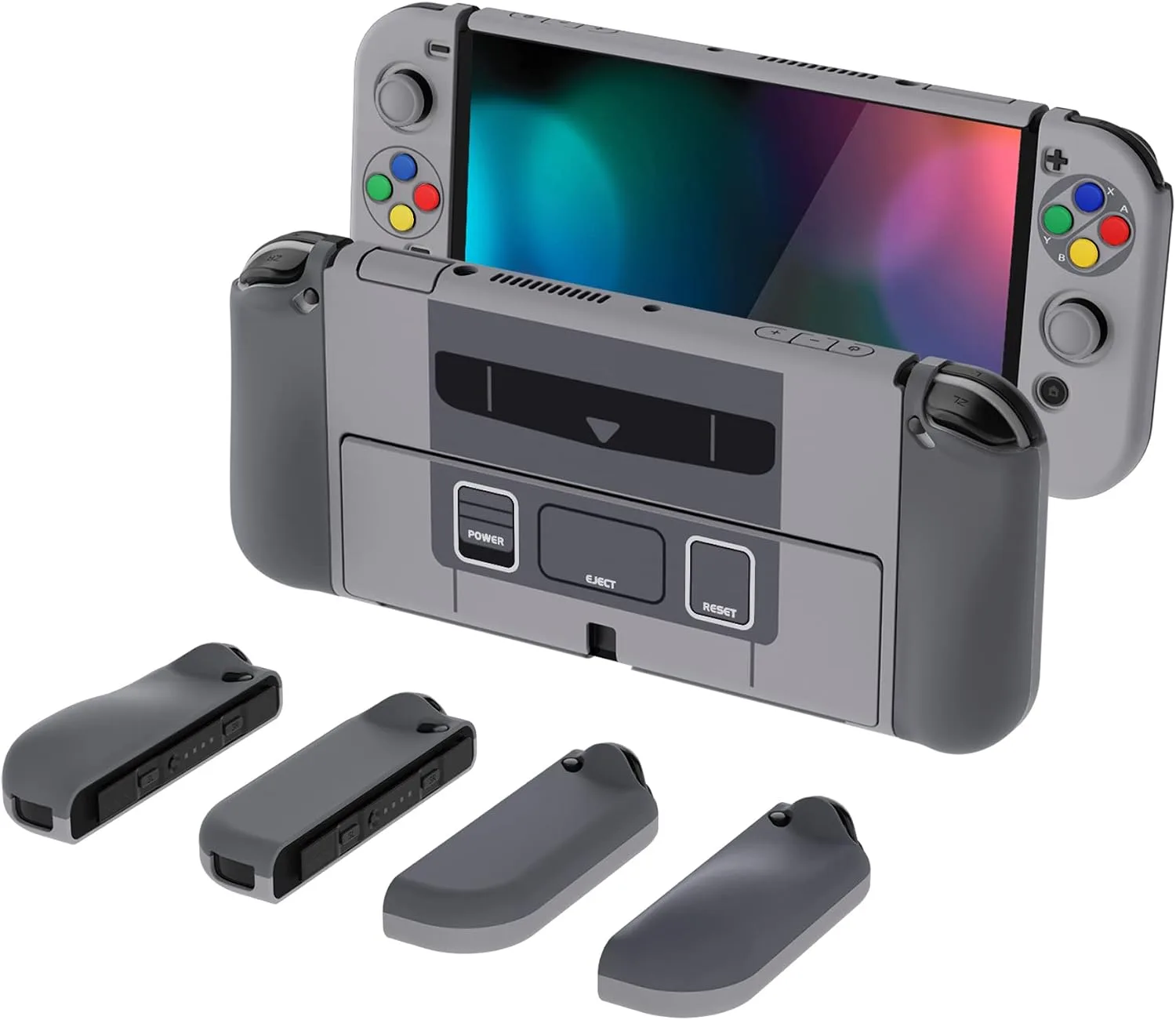 PlayVital AlterGrips Protective Slim Case for Nintendo Switch OLED, Ergonomic Grip Cover for Joycon, Dockable Hard Shell for Switch OLED w/Thumb Grip Caps & Button Caps