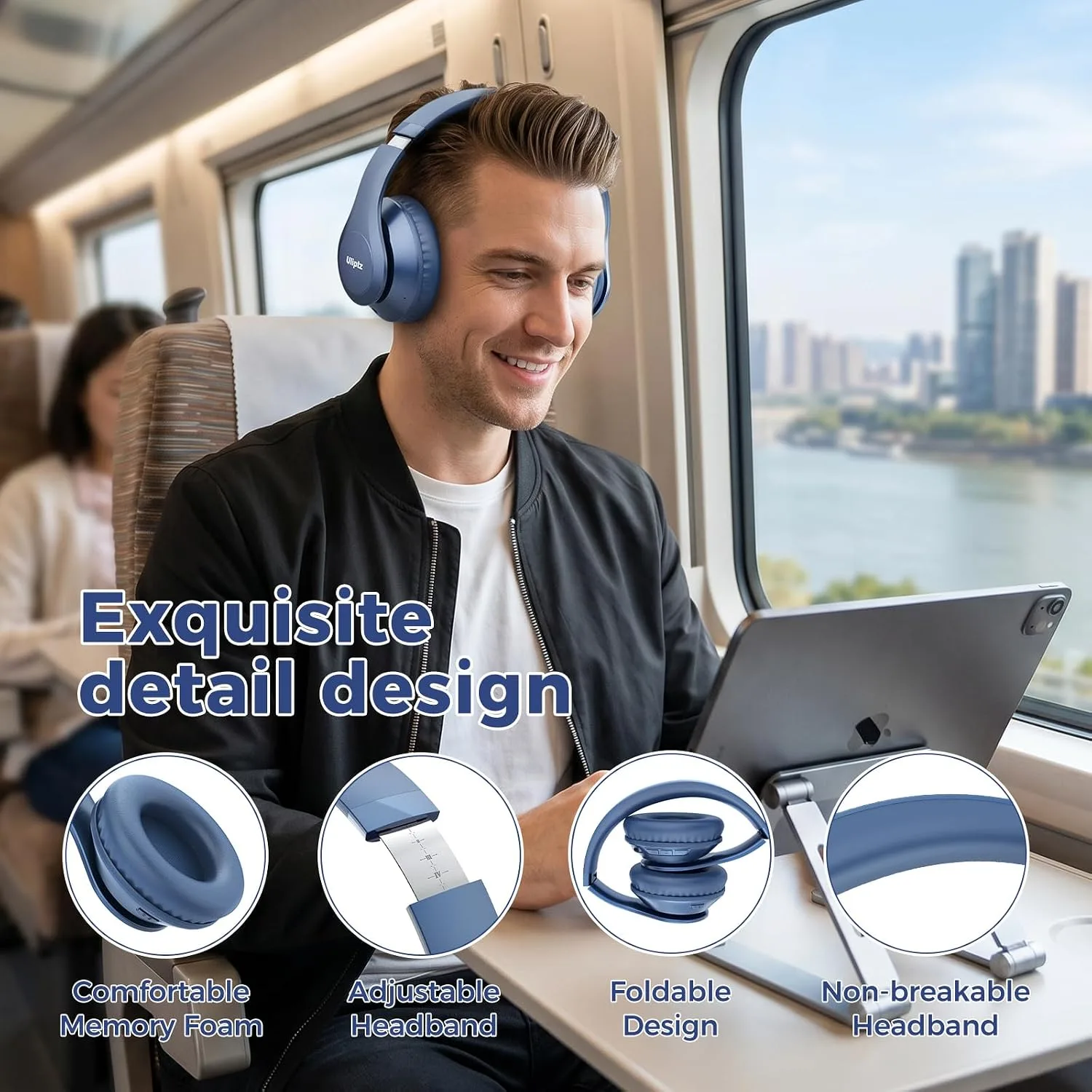 Uliptz Bluetooth Headphones Over Ear, Wireless HiFi Stereo Foldable Headset