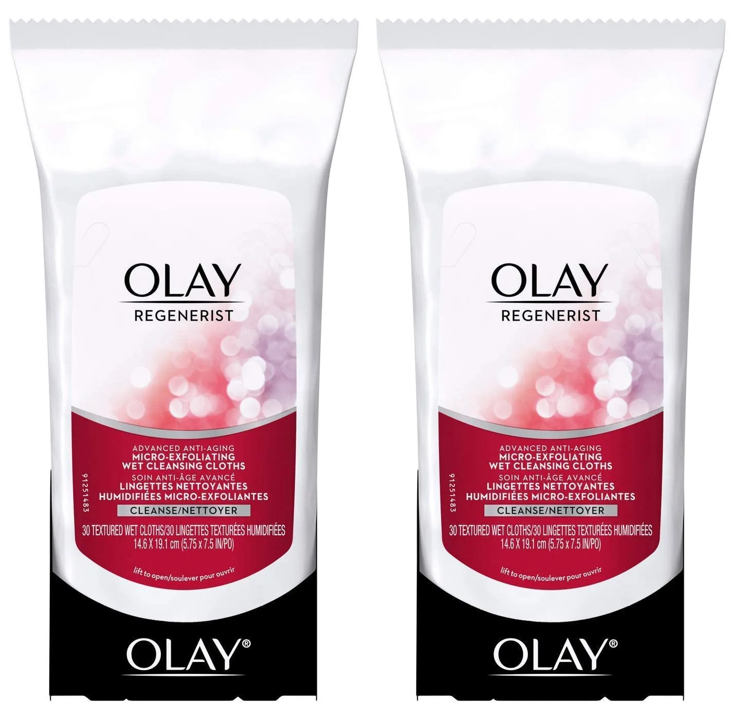 OLAY Regenerist Advanced Anti-Aging Micro-Exfoliating Cleansing Cloths 30 Each (Pack of 2)