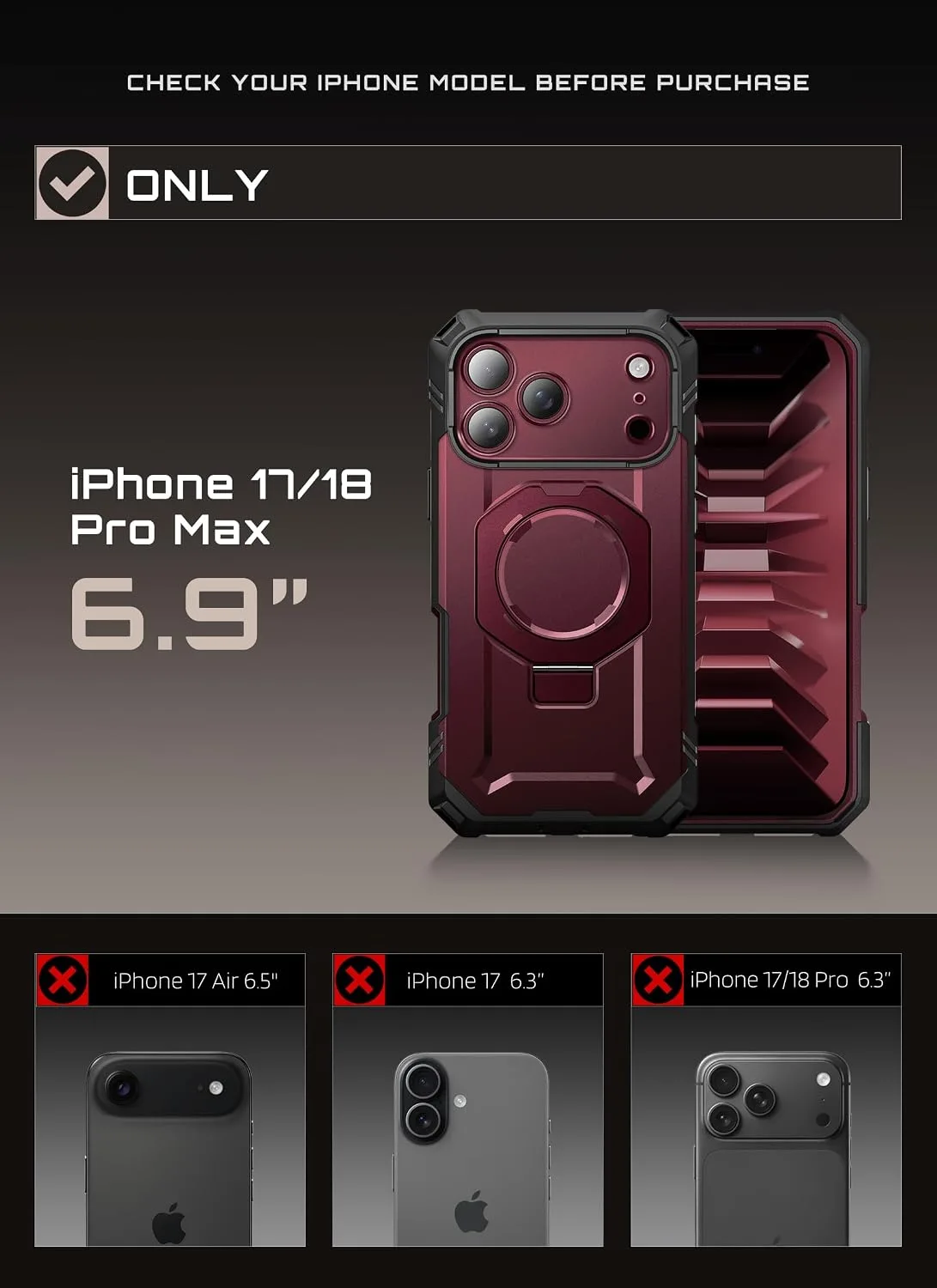 SUPCASE for iPhone 18 Pro Max/ 17 Pro Max Case, Glass Protector, Burgundy