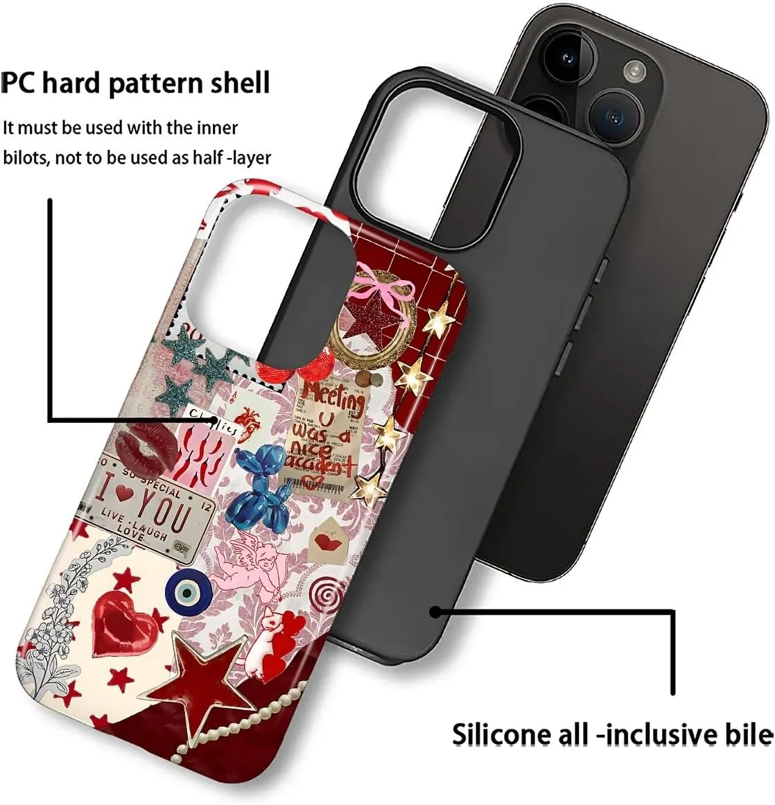 DAIZAG Case for iPhone 16 Pro Max,Mixed 2 Layer Design Shockproof Soft TPU Ddouble Protection Phone Case for iPhone 16 Pro Max-Conch Red Pearl Collage