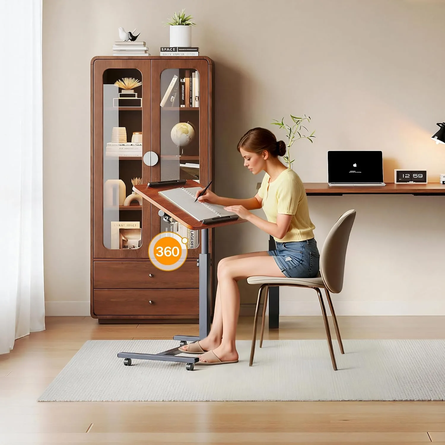 Laptop Table Mobile Adjustable Height Portable Desk Notebook Swivel PC Computer Rolling Desk with Wheels, Laptop Stand for Couch Bedside Hospital Bed Table