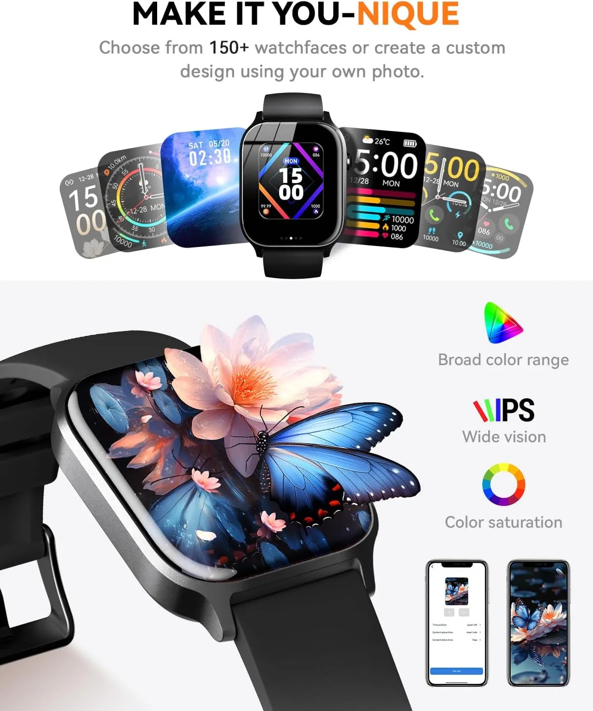 Smart Watches for Women Men, Fitness Tracker Watch with 110 Sports Modes, Step Counter/Sleep Monitor/Pedometer, IP68 Waterproof, Bluetooth Call & Music Control Smartwatch for iPhone/Android,Black