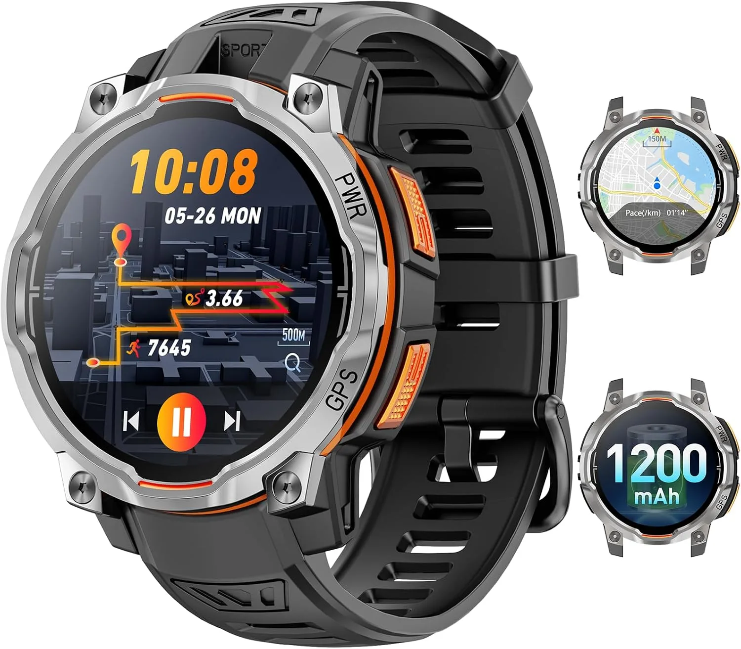 Smart Watches for Men GPS & Offline Maps,1.46''Military Smartwatch 1200mAh