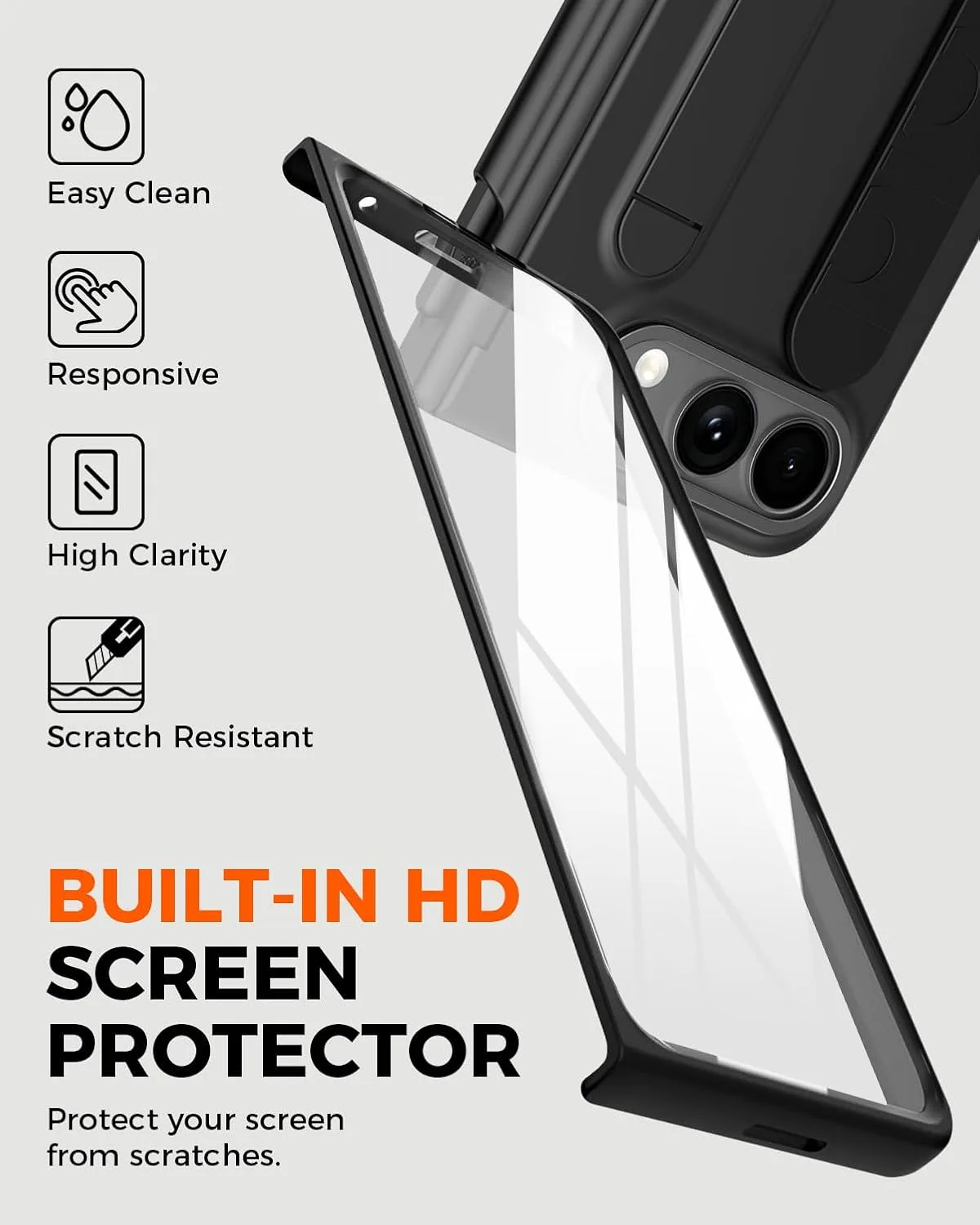 NINKI Handle for iPhone Duo Case with Strap & Kickstand, Built-in Front Screen Protector, Shock-Absorption Slim Hinge Protection Stylus Cover for iPhone Duo Fold Case with S Pen Slot Cover Mens Black
