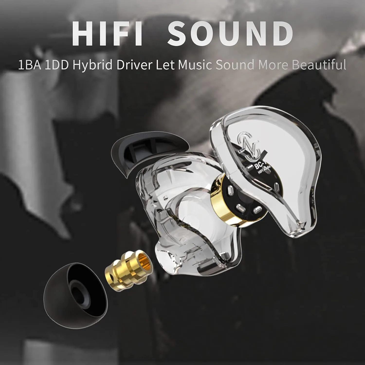 YINYOO CCZ Melody in Ear Monitors Earphones Headphones Wired Earbuds Without Microphone IEM HiFi Bass with 1DD 1BA, Ear fins, 4N OFC Cable for Musicians, Singer, on Stage, Studio (Blue, Without mic)