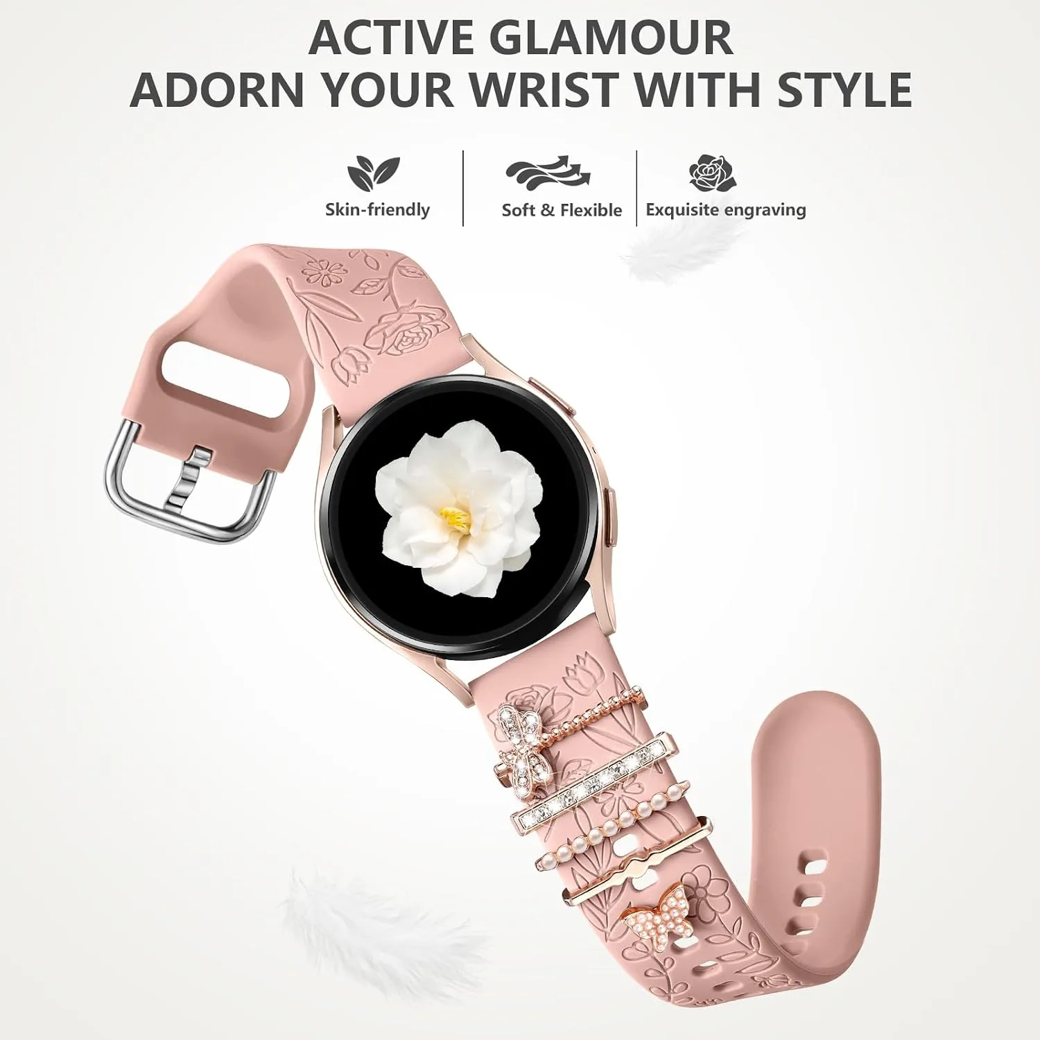 DaQin Flower Engraved Band Compatible with Samsung Galaxy Watch 7 Bands
