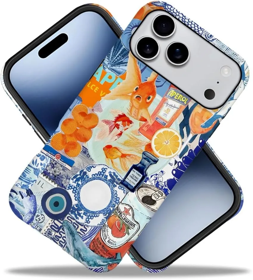 Case Compatible with iPhone 18 Pro Max/iPhone 17 Pro Max,Fall Prevention Hybrid 2-Layer Hard Shell Phone Cover for Girls Boys,Fish Orange Collage European