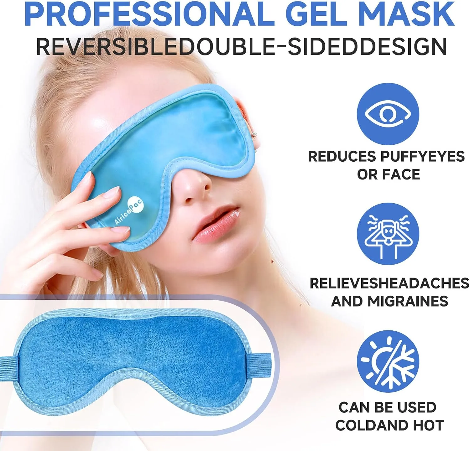 AiricePac Cold Eye Mask Cooling Eye Mask for Dry Eyes, Gel Eye Mask Eye Ice Pack Reusable Cold Eye Compress for Dark Circles, Migraines, Eye Surgery, Skin Care