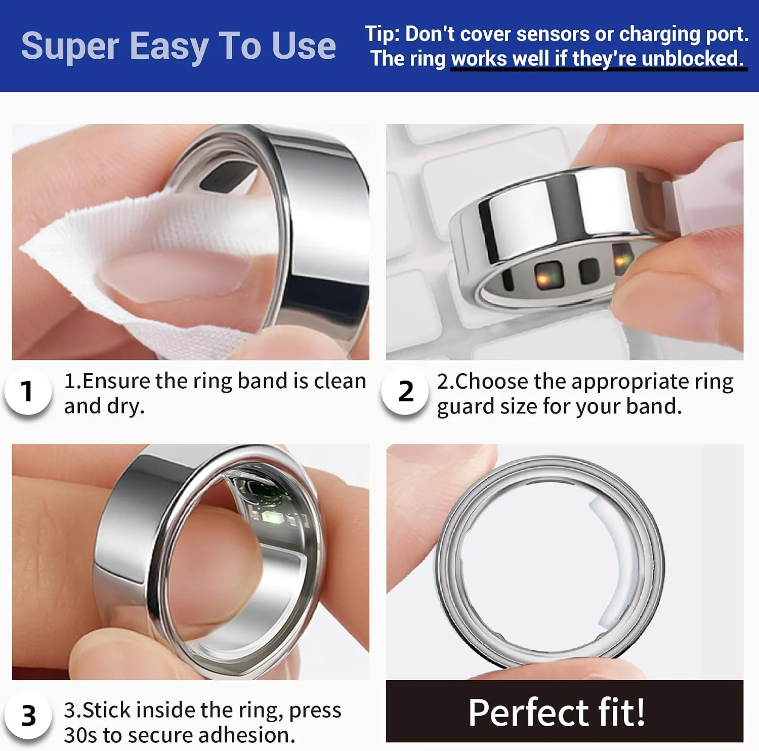 Smart Ring Size Adjuster - 120Pcs Invisible Fit for Oura Ring Gen 4/3, Samsung Galaxy Ring, Ultra Human Ring AIR, RingConn 2/1, Amazfit Helio - Loose Ring Sizing Kit, Comfortable & Discreet Accessorie