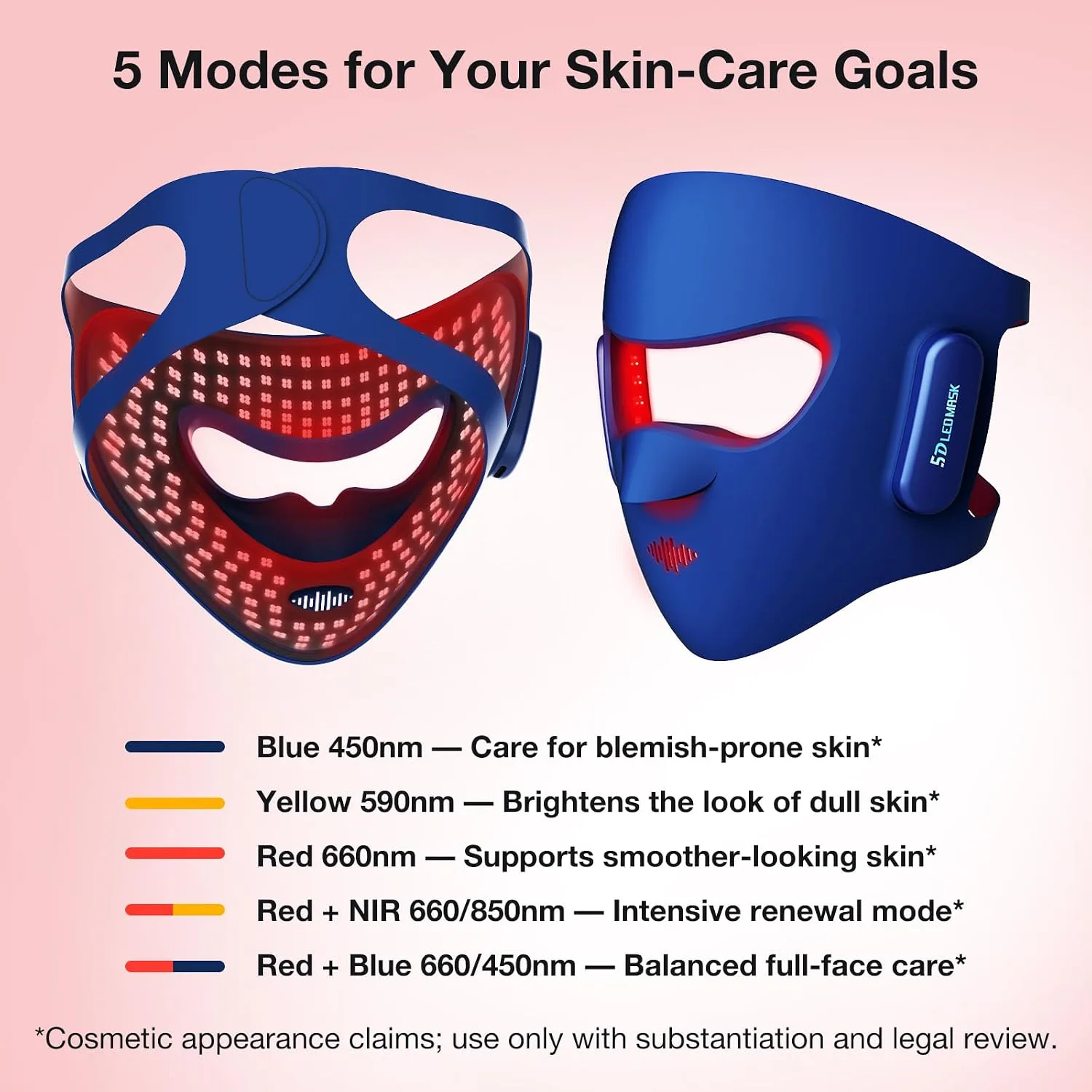 Red Light Therapy Mask for Face, Wireless LED Face Mask, 416 LEDs